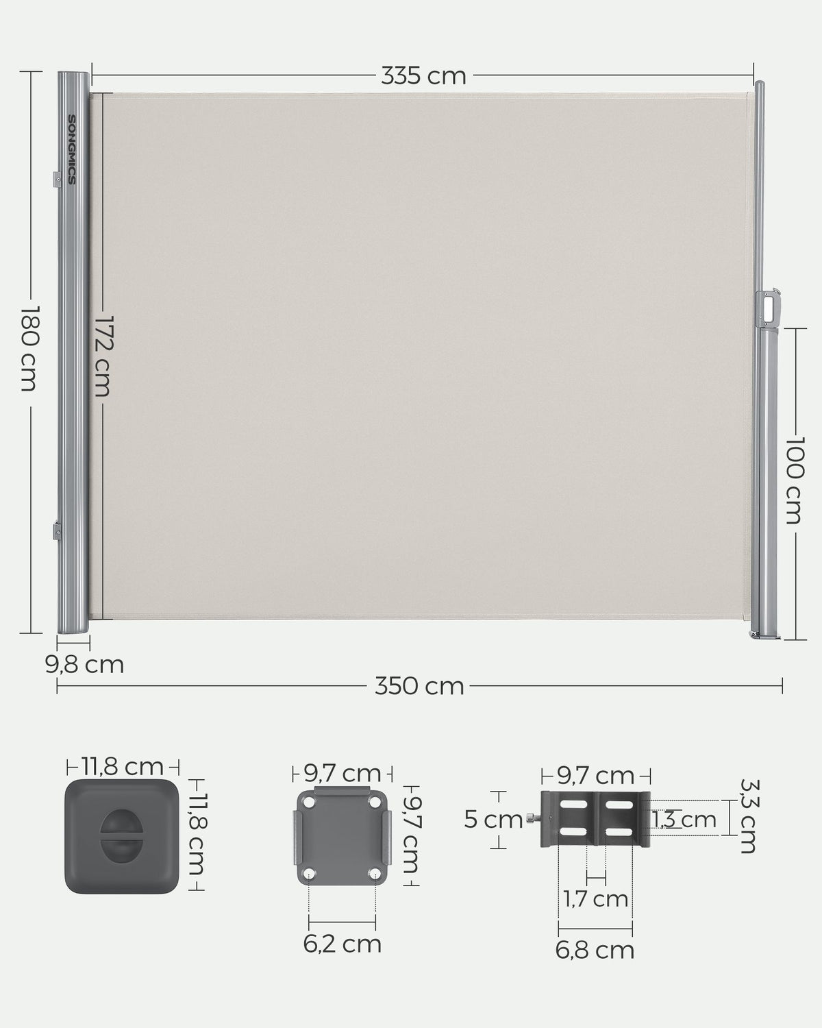 Ausziehbarer Gartensichtschutz – Windschutz – Sonnenschutz aus Edelstahl – Aluminium / Beige