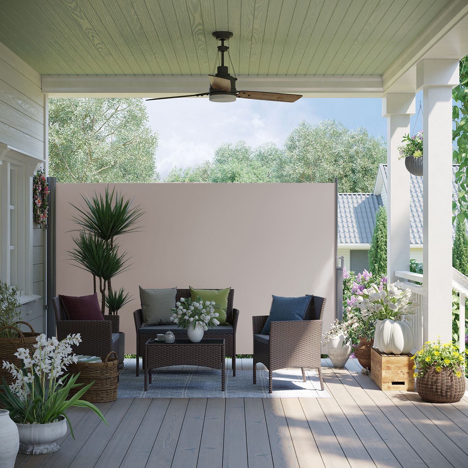 Gartensichtschutz / Seitlicher Sonnenschutz für Balkon und Terrasse – Aluminium / Taupe