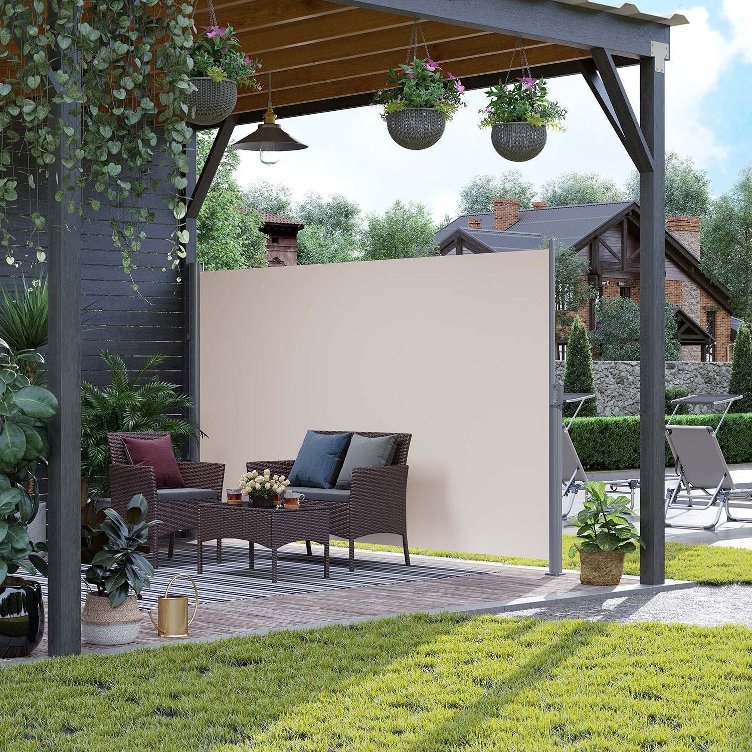 Gartensichtschutz / Seitlicher Sonnenschutz für Balkon und Terrasse – Aluminium / Taupe