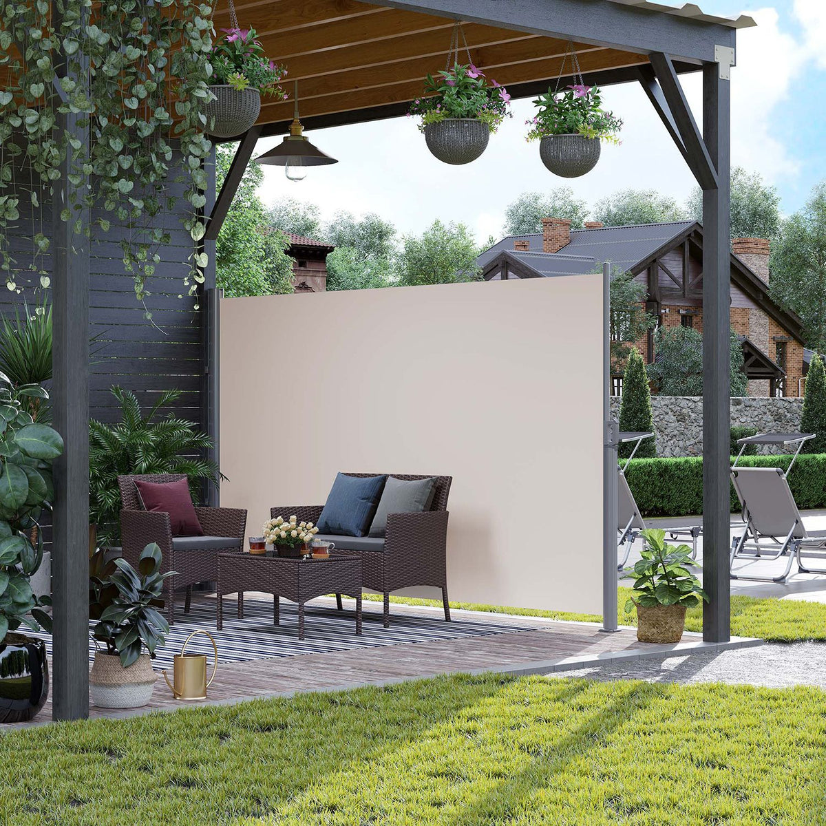 Gartensichtschutz / Seitlicher Sonnenschutz für Balkon und Terrasse – Aluminium / Taupe