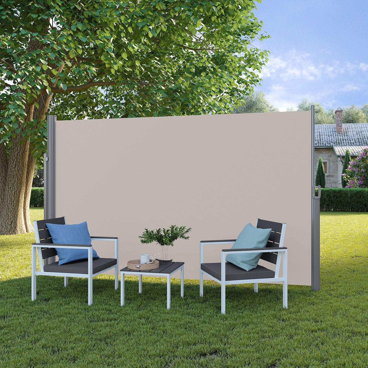 Gartensichtschutz / Seitlicher Sonnenschutz für Balkon und Terrasse – Aluminium / Taupe