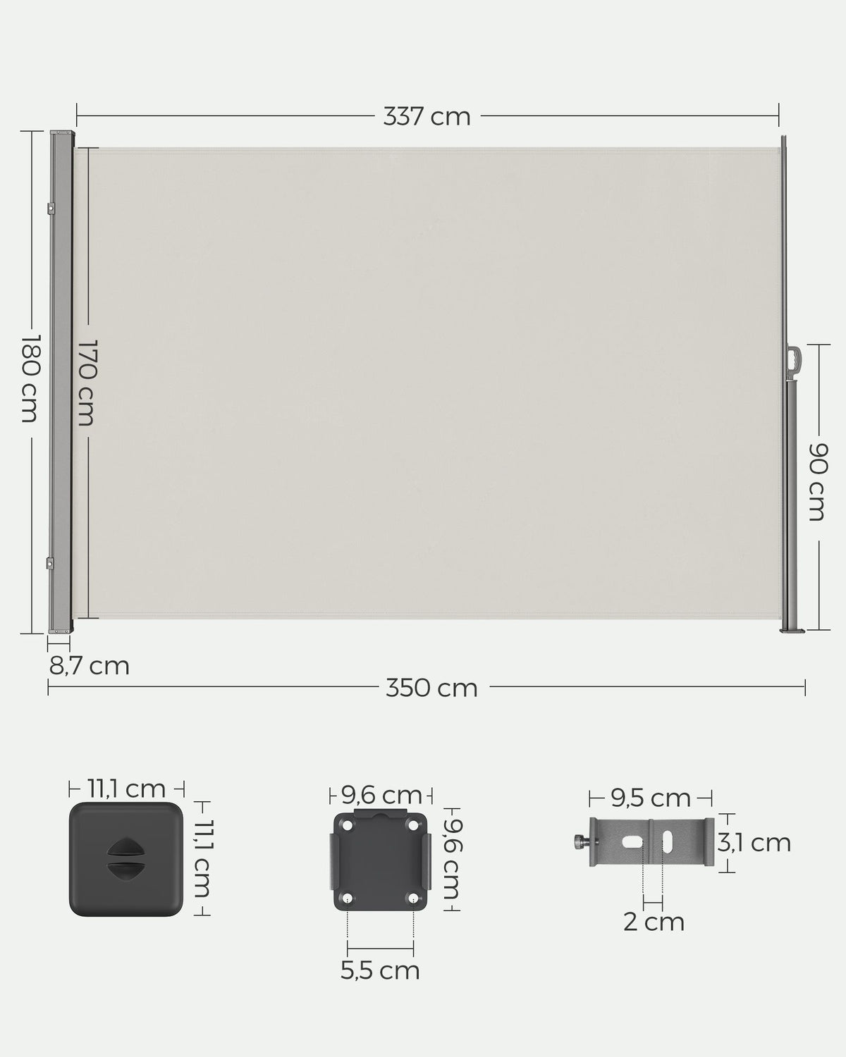 Ausziehbarer Terrassen-Sichtschutz – Garten-/Seitensichtschutz für Balkon und Terrasse – Eisen/Beige