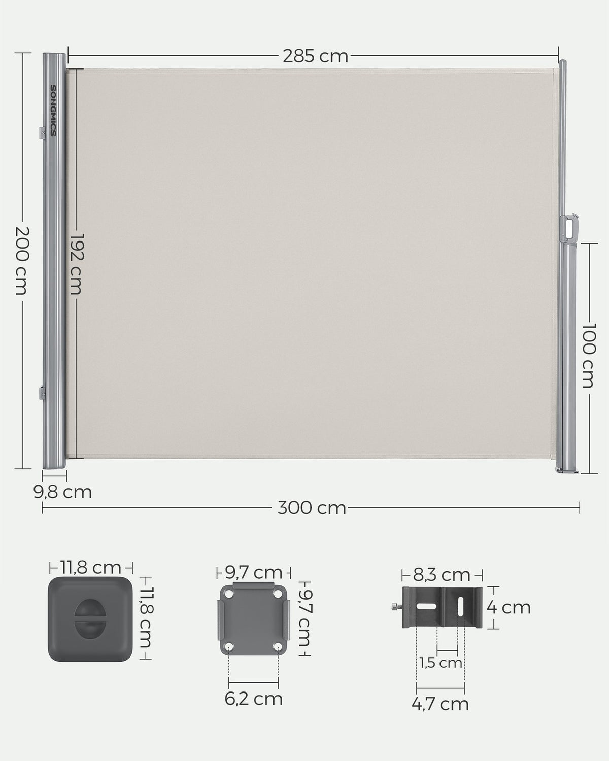 Ausziehbarer Gartensichtschutz – Windschutz – Sonnenschutz aus Edelstahl – Aluminium / Beige