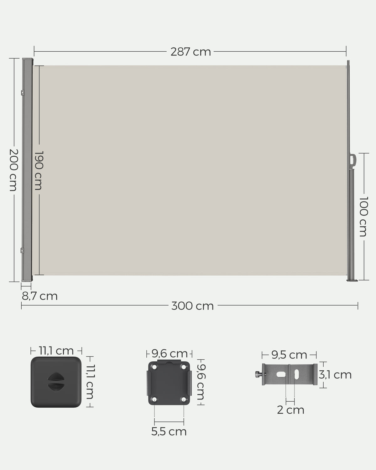 Ausziehbare Seitenmarkise - Gartenmarkise - Balkonmarkise - 200 x (300-350-400) cm