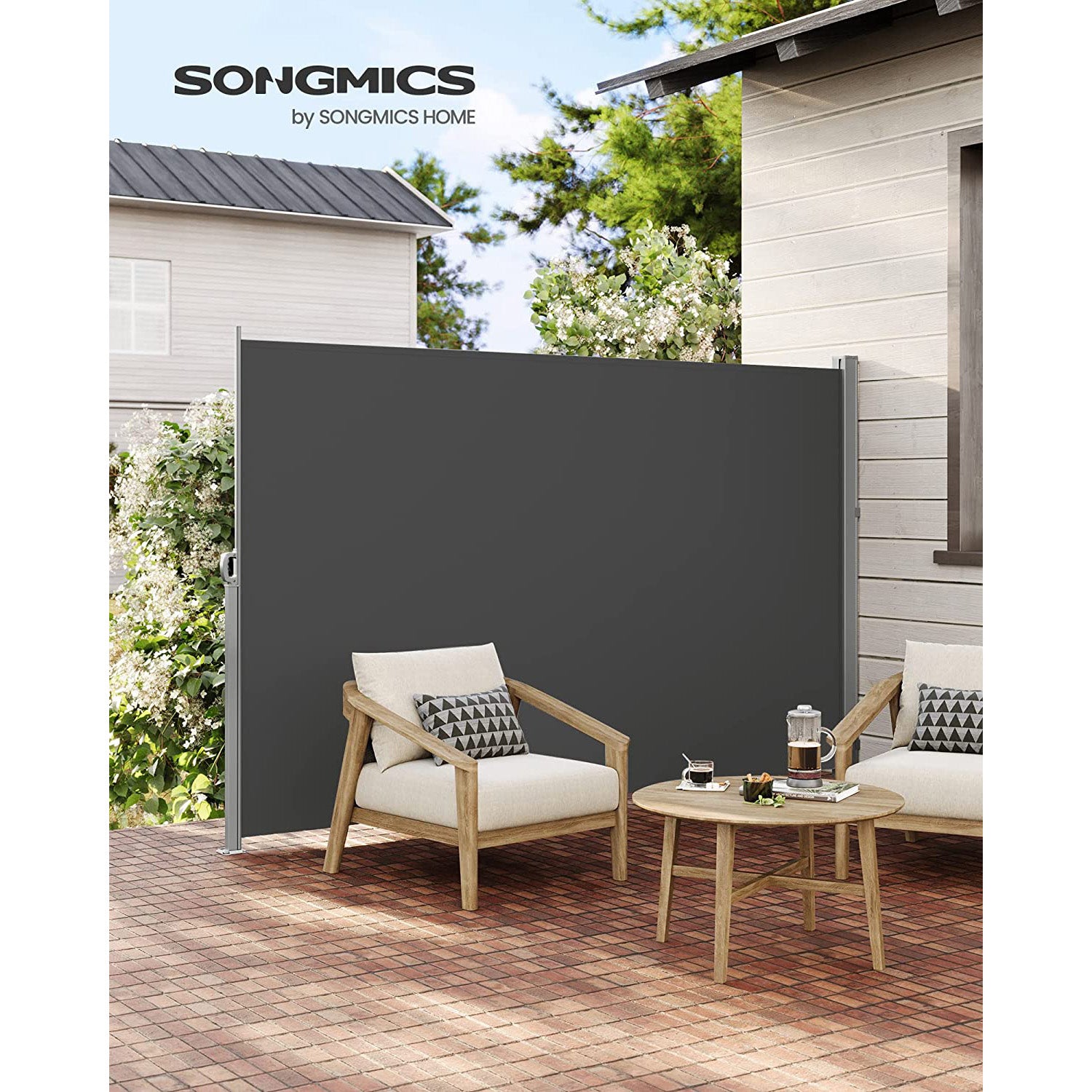 Einziehbare Seitenmarkise – Sichtschutz für Garten und Terrasse / Sonnenschutz für Balkon und Terrasse – Eisen / Anthrazit