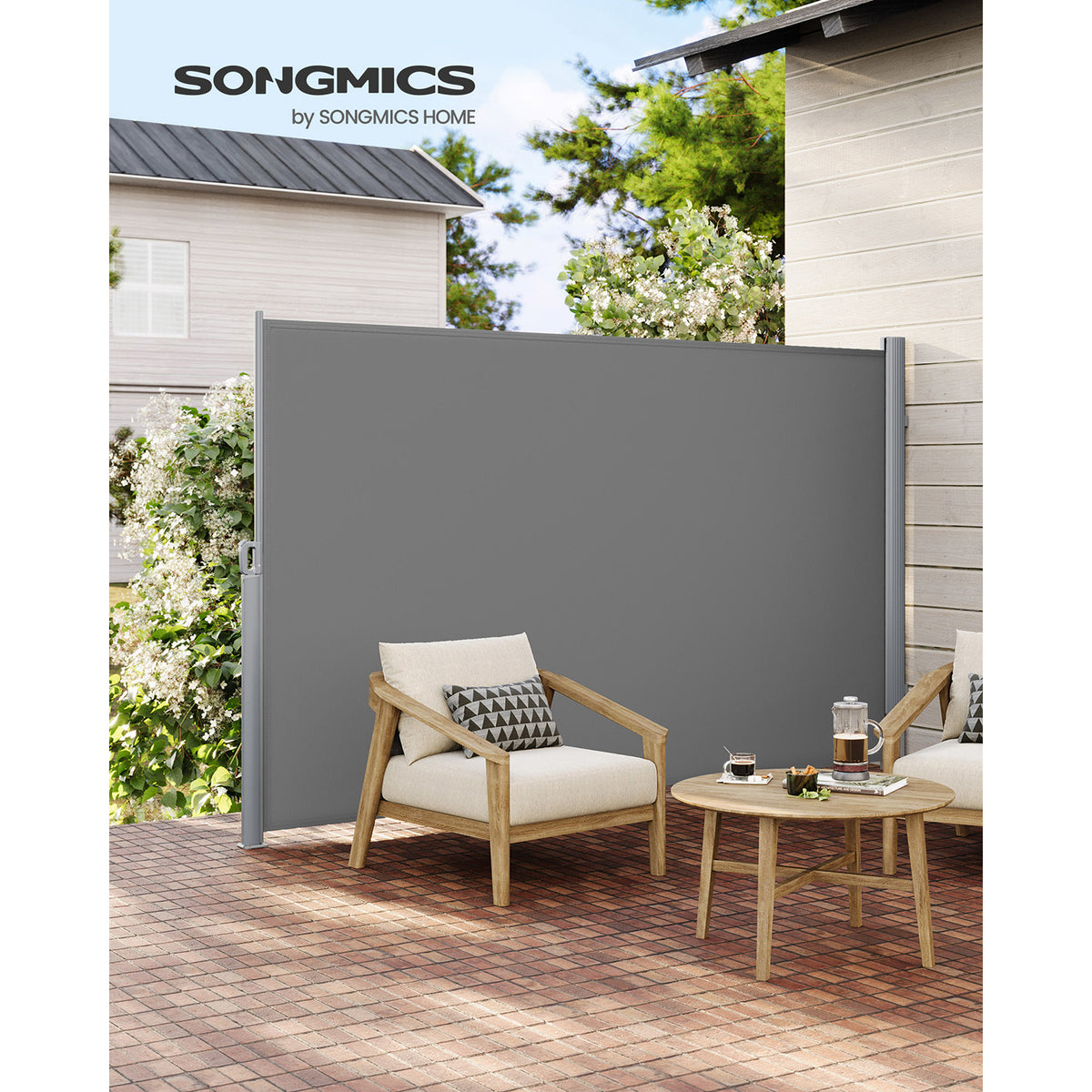 Gartensichtschutz – Edelstahl/Aluminium – Terrassensichtschutz – Blickdicht – Grau/Aluminium
