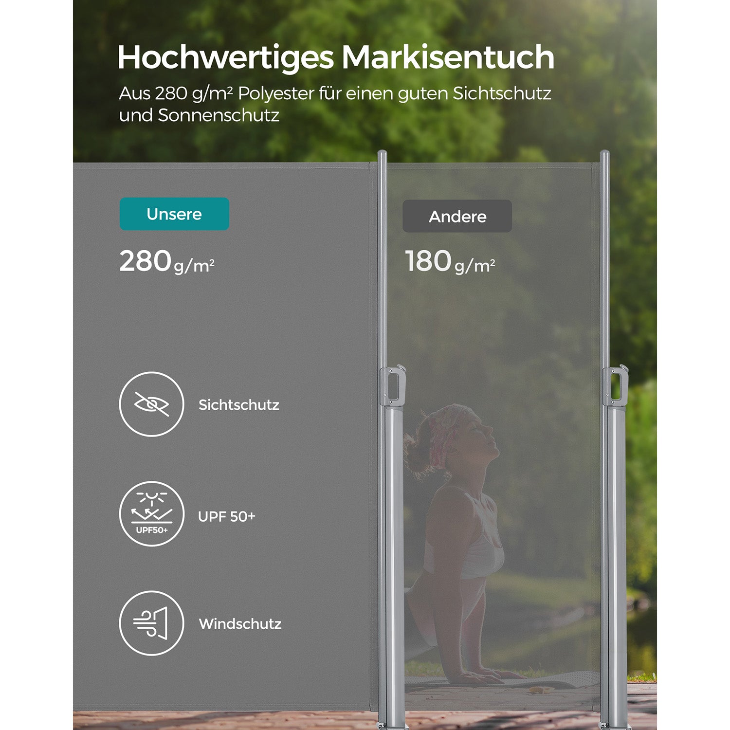 Gartensichtschutz – Edelstahl/Aluminium – Terrassensichtschutz – Blickdicht – Grau/Aluminium