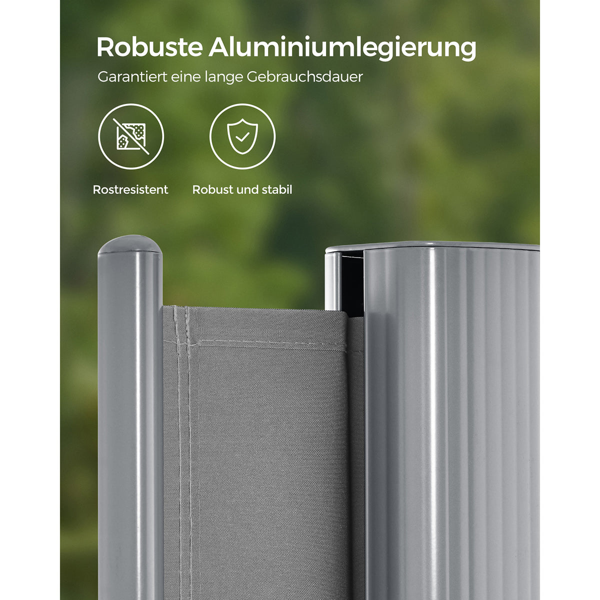 Gartensichtschutz – Edelstahl/Aluminium – Terrassensichtschutz – Blickdicht – Grau/Aluminium