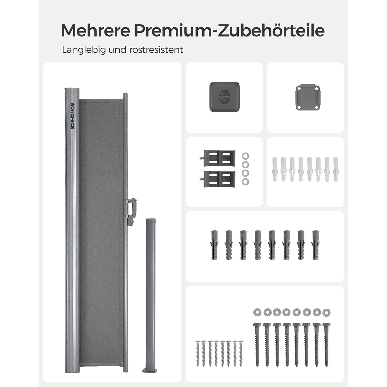 Gartensichtschutz – Edelstahl/Aluminium – Terrassensichtschutz – Blickdicht – Grau/Aluminium