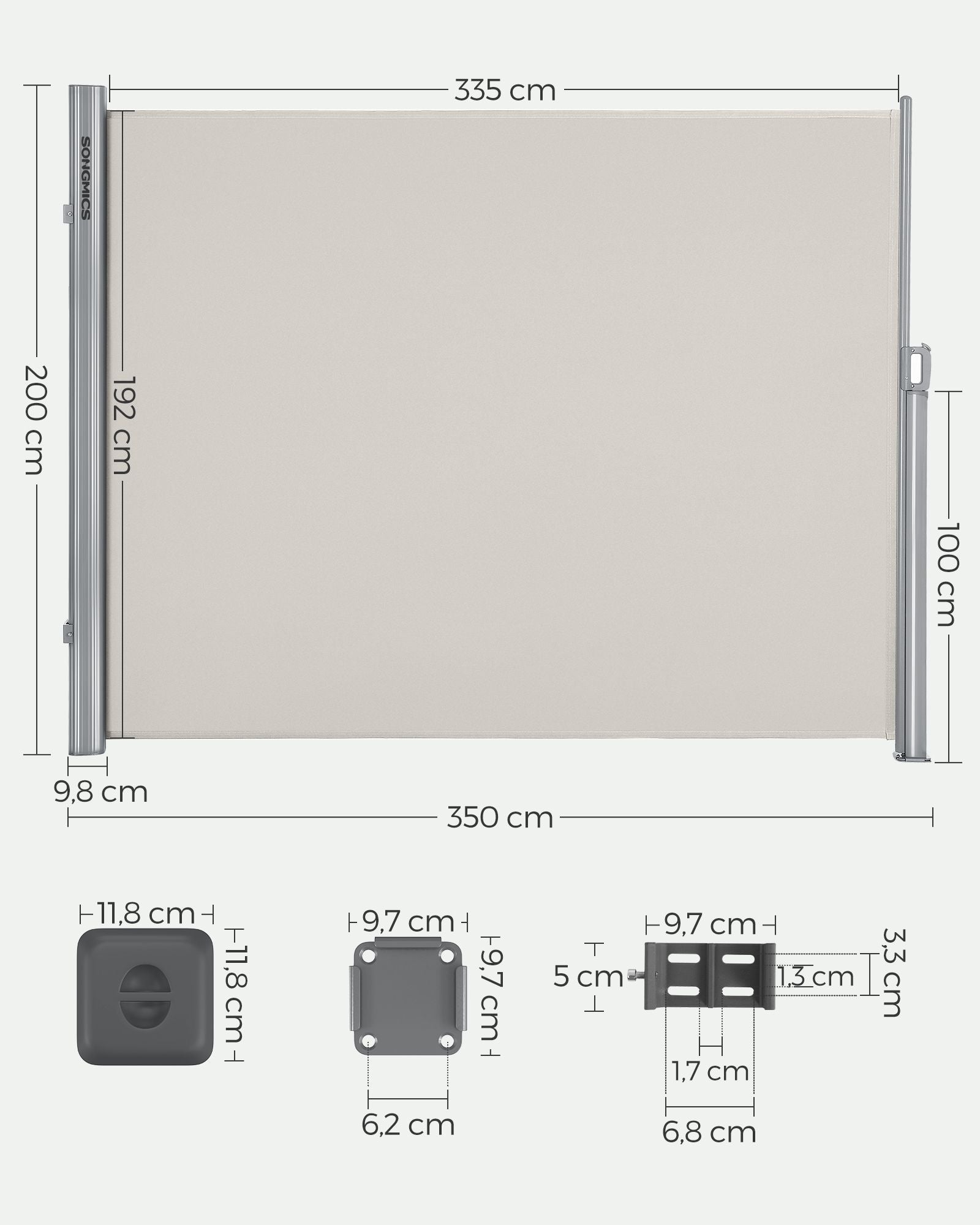 Ausziehbarer Gartensichtschutz – Windschutz – Sonnenschutz aus Edelstahl – Aluminium / Beige