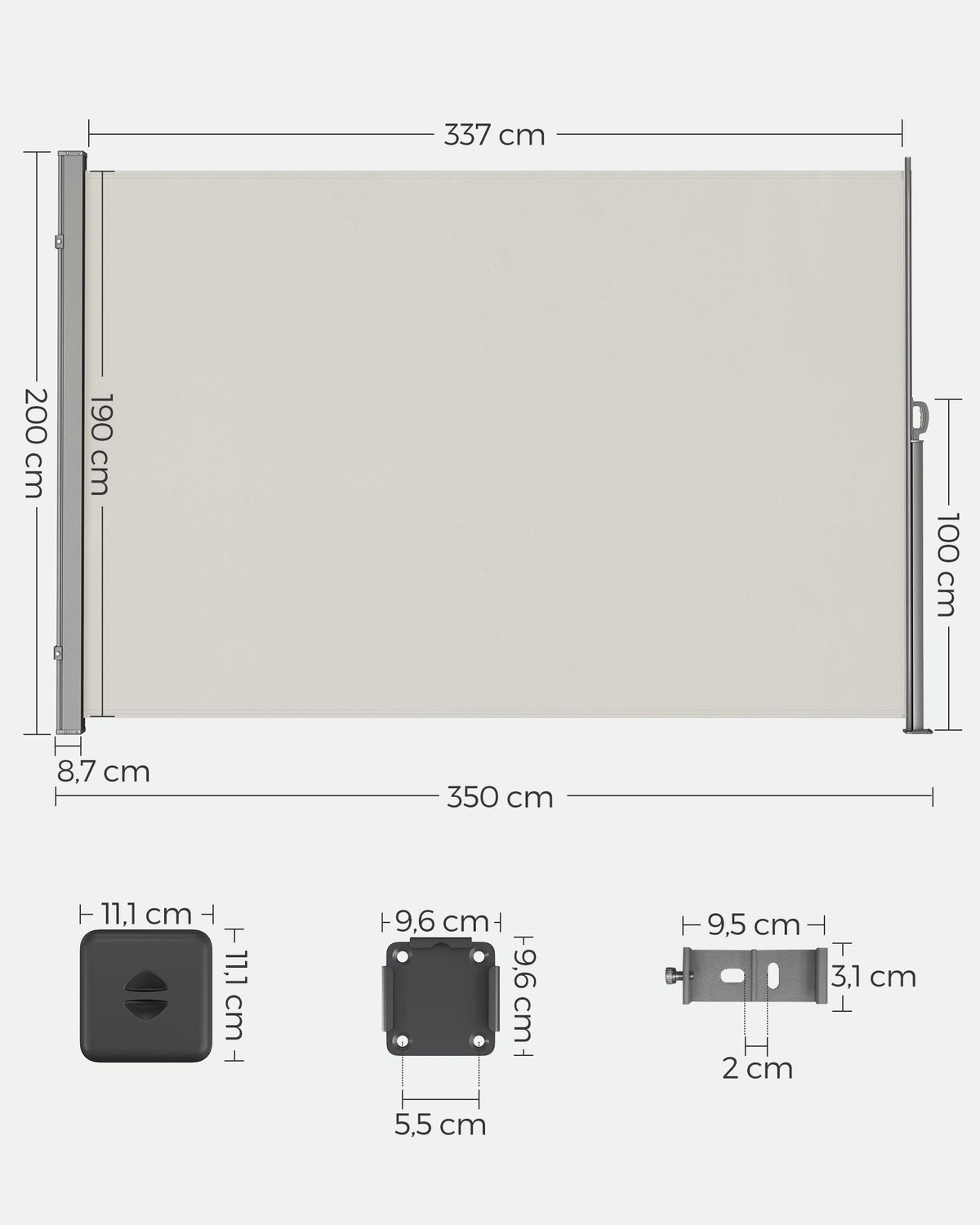 Ausziehbarer Terrassen-Sichtschutz – Garten-/Seitensichtschutz für Balkon und Terrasse – Eisen/Beige