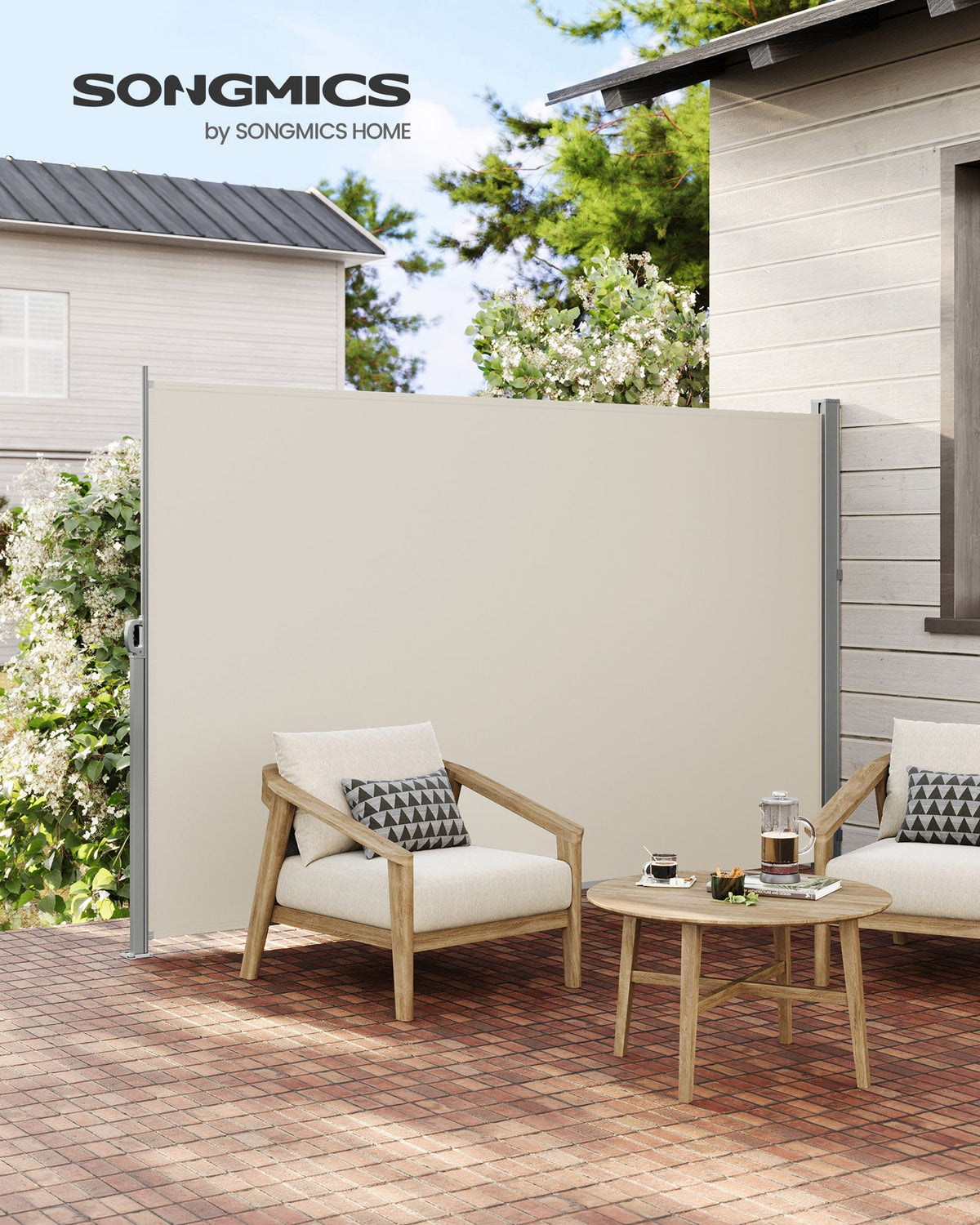 Ausziehbarer Terrassen-Sichtschutz – Garten-/Seitensichtschutz für Balkon und Terrasse – Eisen/Beige