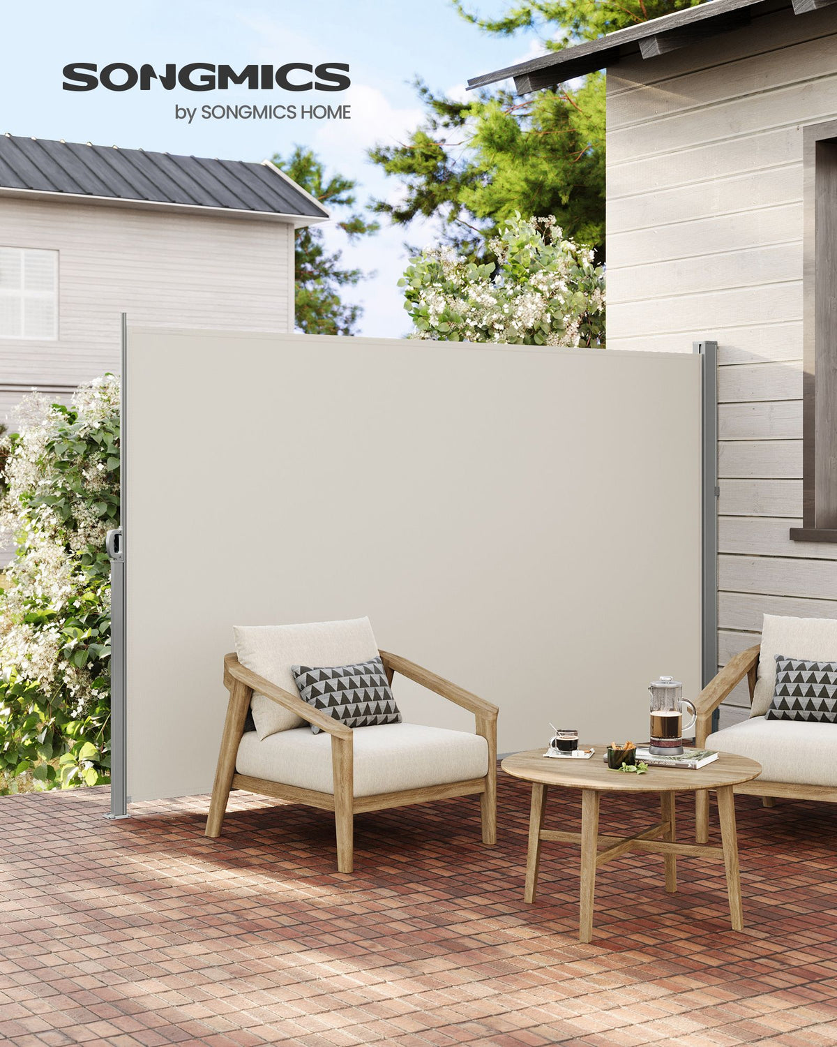 Ausziehbarer Terrassen-Sichtschutz – Garten-/Seitensichtschutz für Balkon und Terrasse – Eisen/Beige