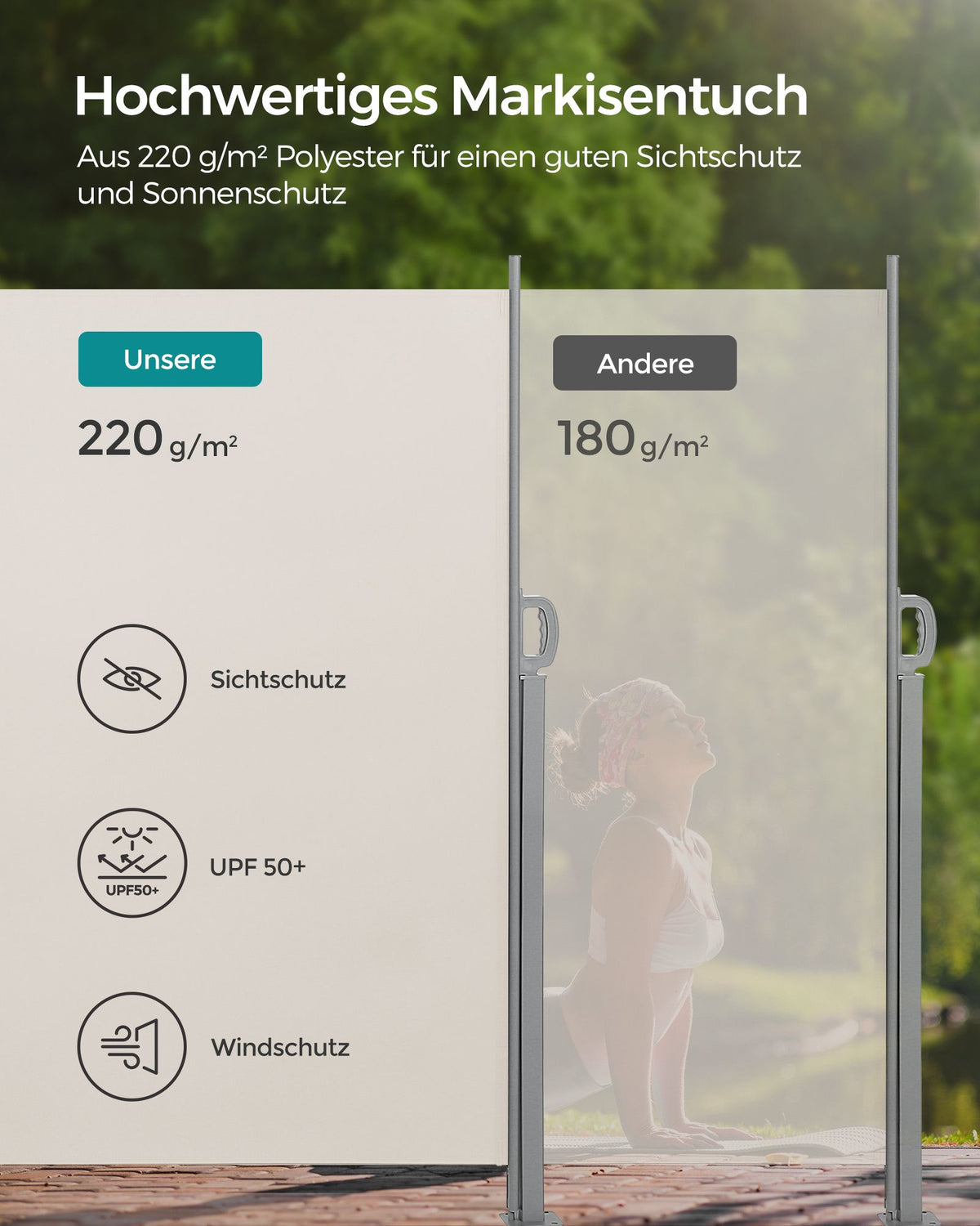 Ausziehbarer Terrassen-Sichtschutz – Garten-/Seitensichtschutz für Balkon und Terrasse – Eisen/Beige