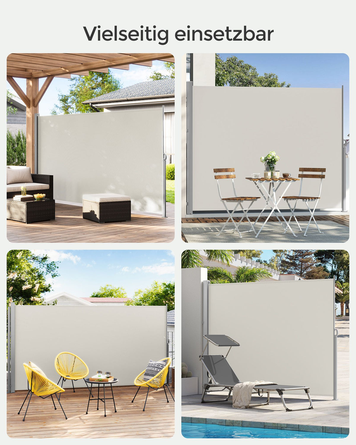 Ausziehbarer Terrassen-Sichtschutz – Garten-/Seitensichtschutz für Balkon und Terrasse – Eisen/Beige