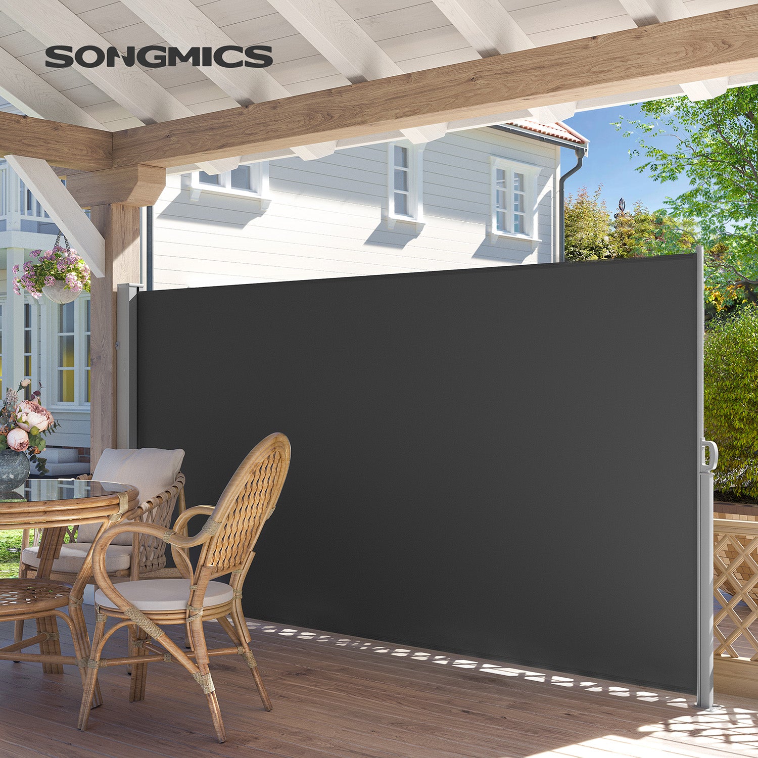 Einziehbare Seitenmarkise – Sichtschutz für Garten und Terrasse / Sonnenschutz für Balkon und Terrasse – Eisen / Anthrazit