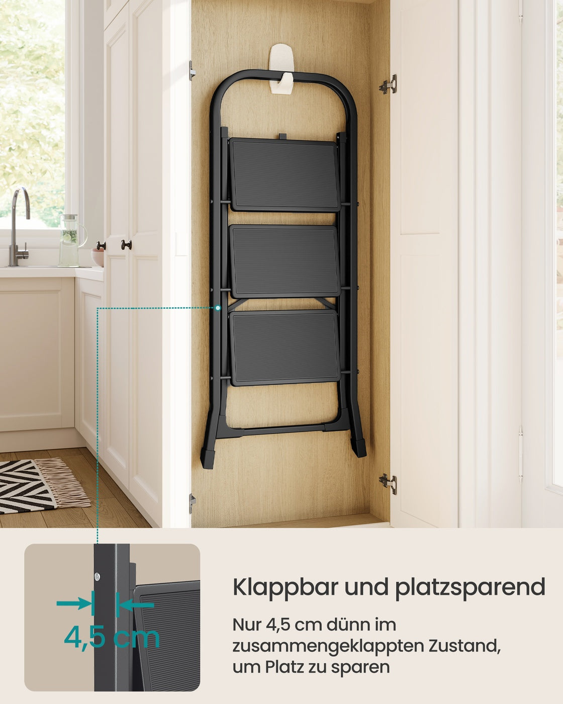Trittleiter Mit 3 Stufen - Klappbar Mit Sicherheitsverriegelung - Für Haus Und Schuppen