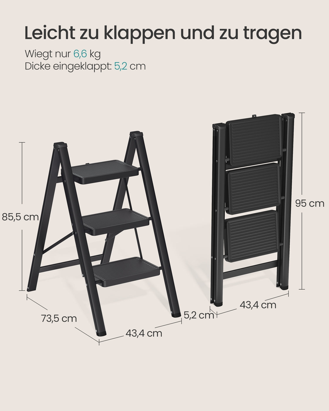 Trittleiter Klappbar 3 Stufen - Stahl-Haushaltsleiter Bis 150 Kg Belastbar