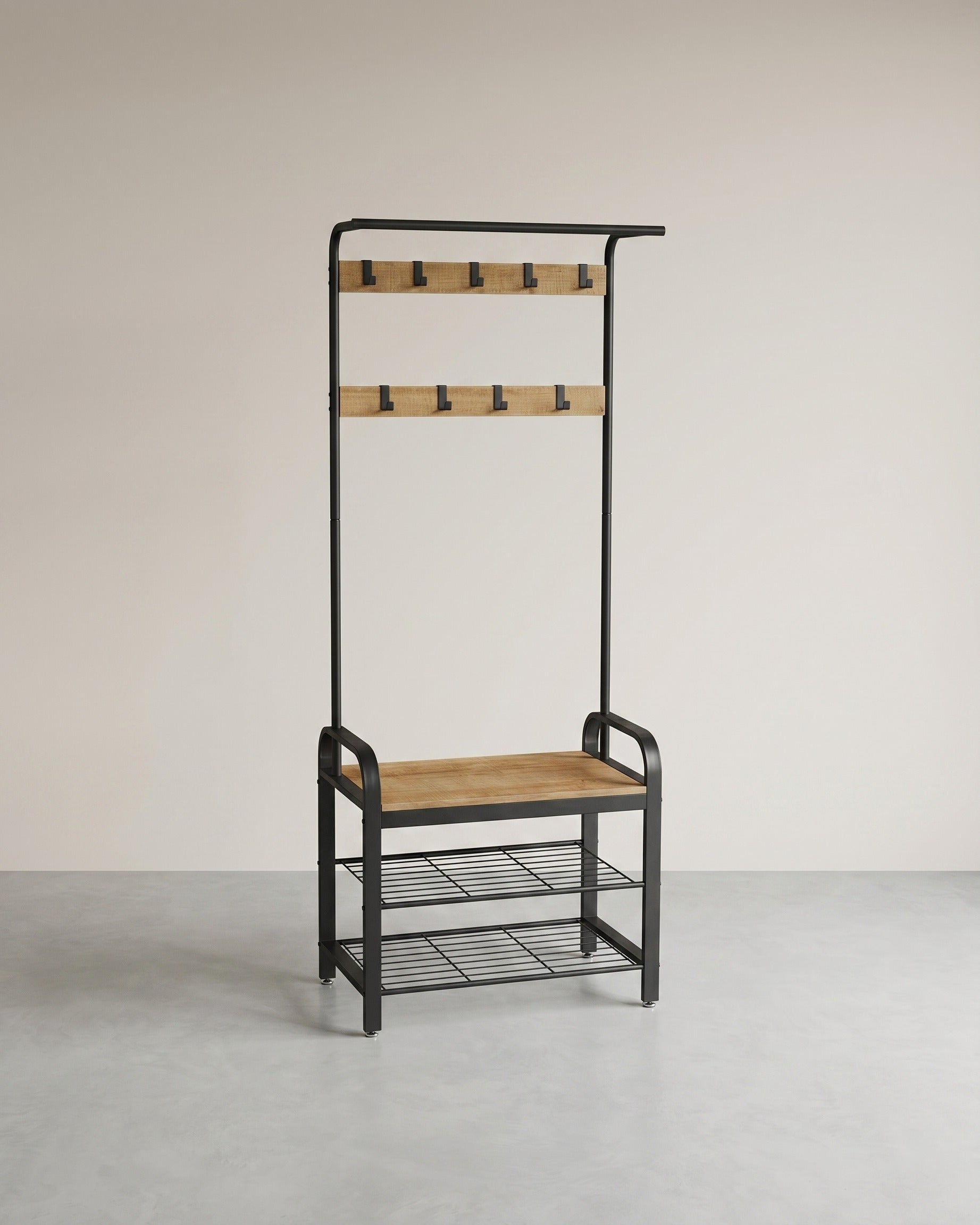 Garderobe mit Schuhregal – Industriedesign – Holz & Metall – Honig