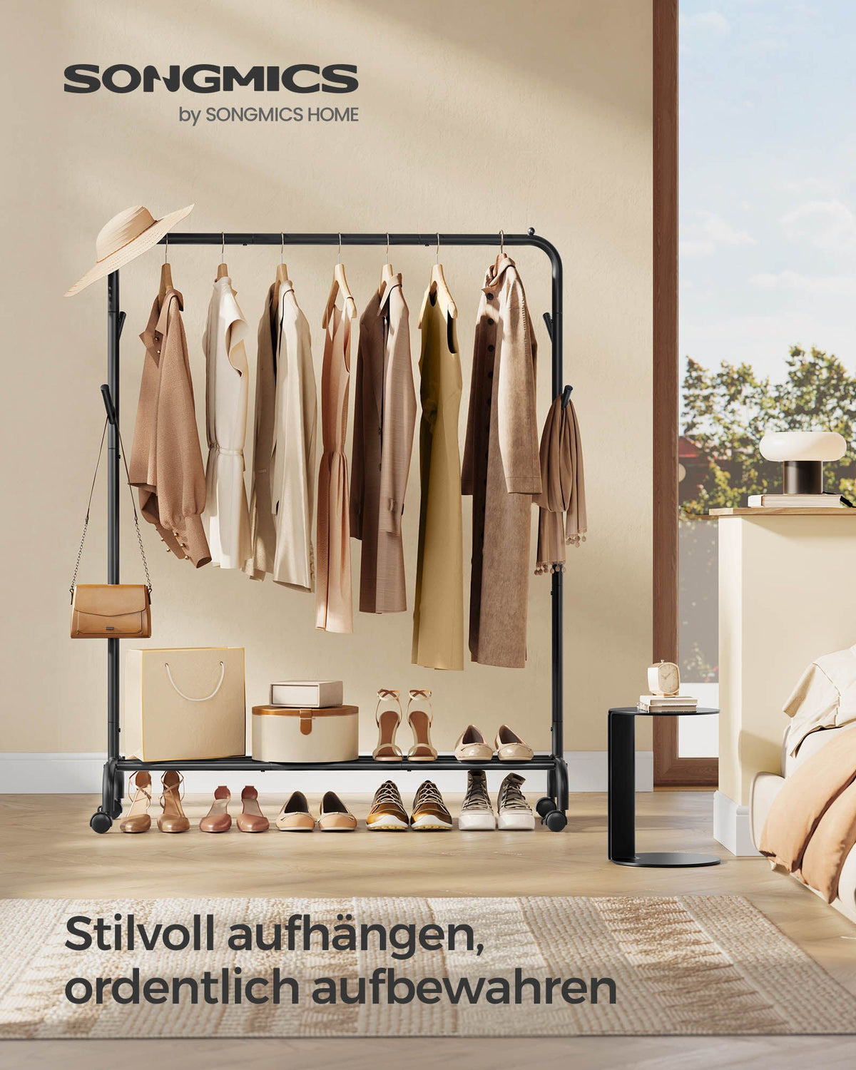 Mobiler Kleiderständer mit Rollen – Vielseitiges Design – Kaktushaken