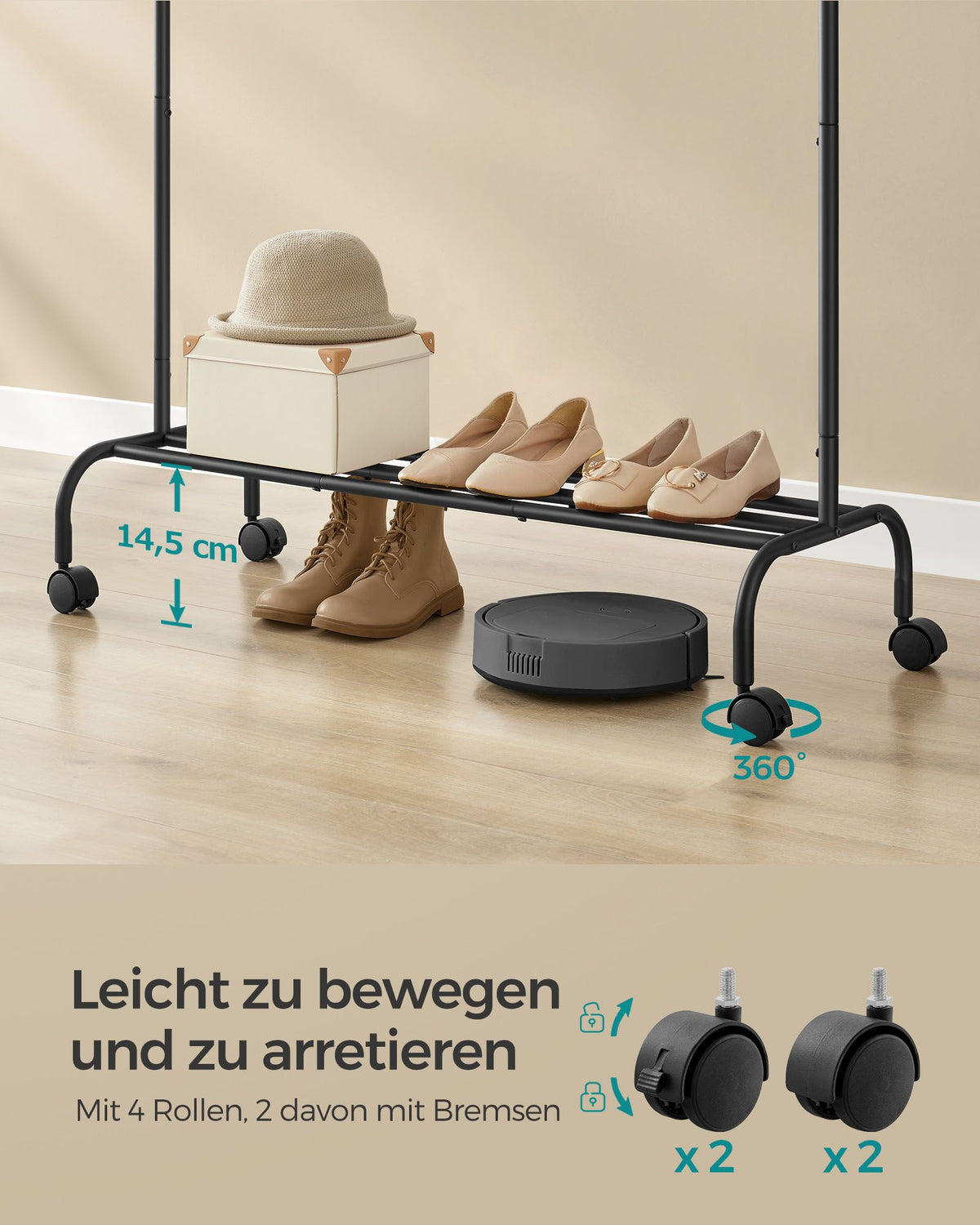 Mobiler Kleiderständer mit Rollen – Vielseitiges Design – Kaktushaken