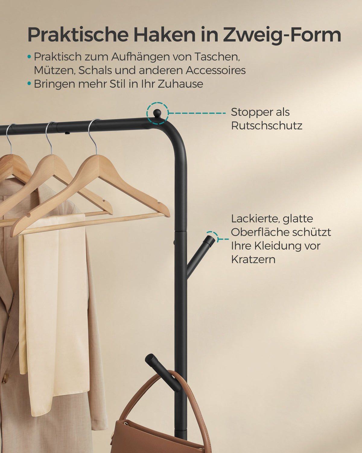 Mobiler Kleiderständer mit Rollen – Vielseitiges Design – Kaktushaken