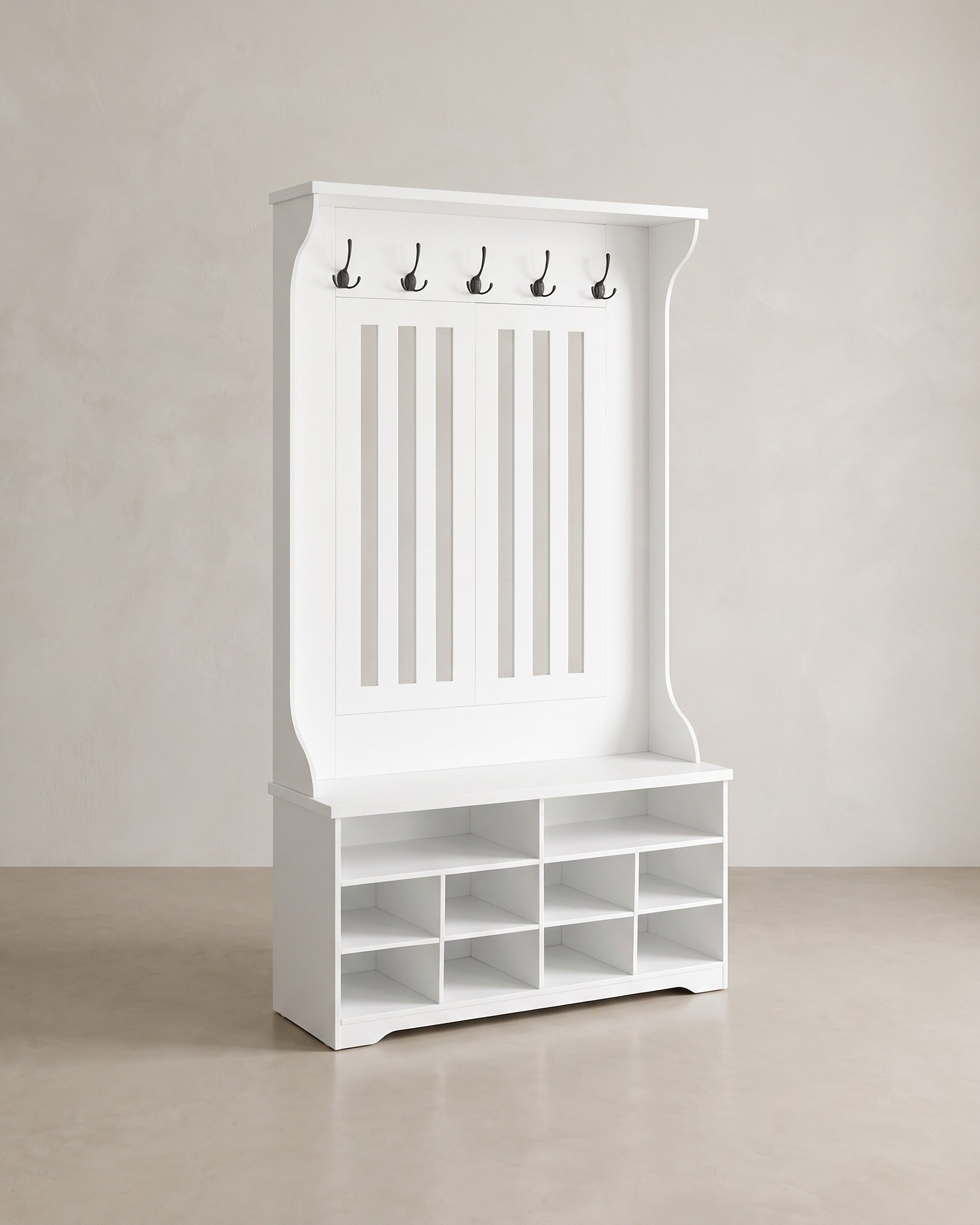 Garderobe mit Schuhbank – Kleiderschrank mit Bank und verstellbaren Einlegeböden – mit Haken – platzsparendes Design – Grau