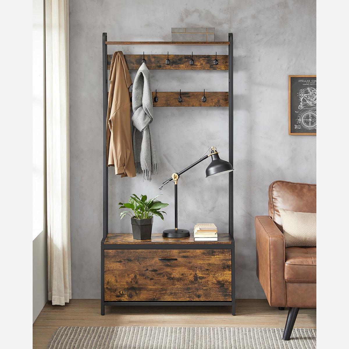 Garderobe mit Bank und Schuhschrank - Industriedesign - 4-in-1 Flurmöbel 85 cm