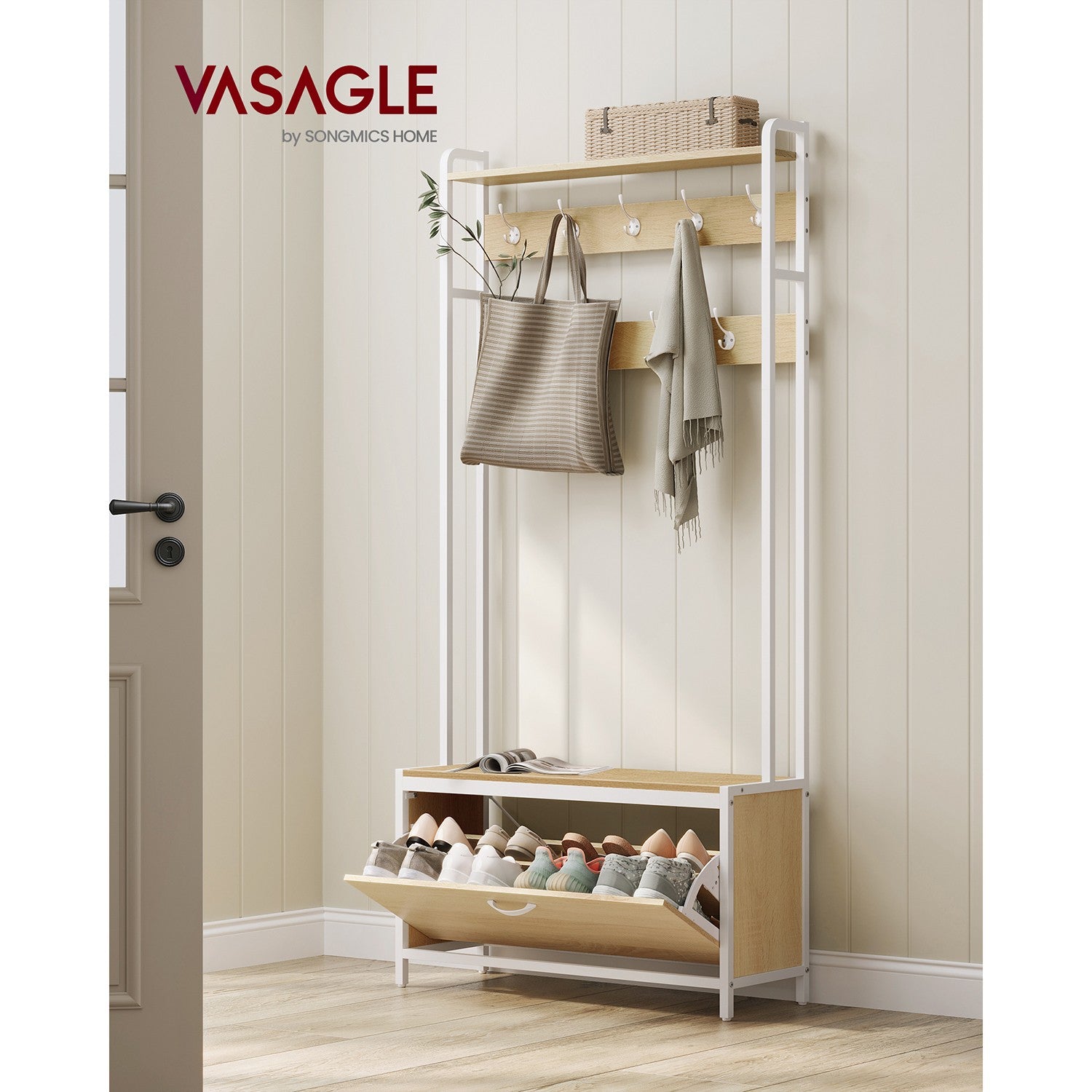 Garderobe mit Bank und Schuhschrank - Industriedesign - 4-in-1 Flurmöbel 85 cm