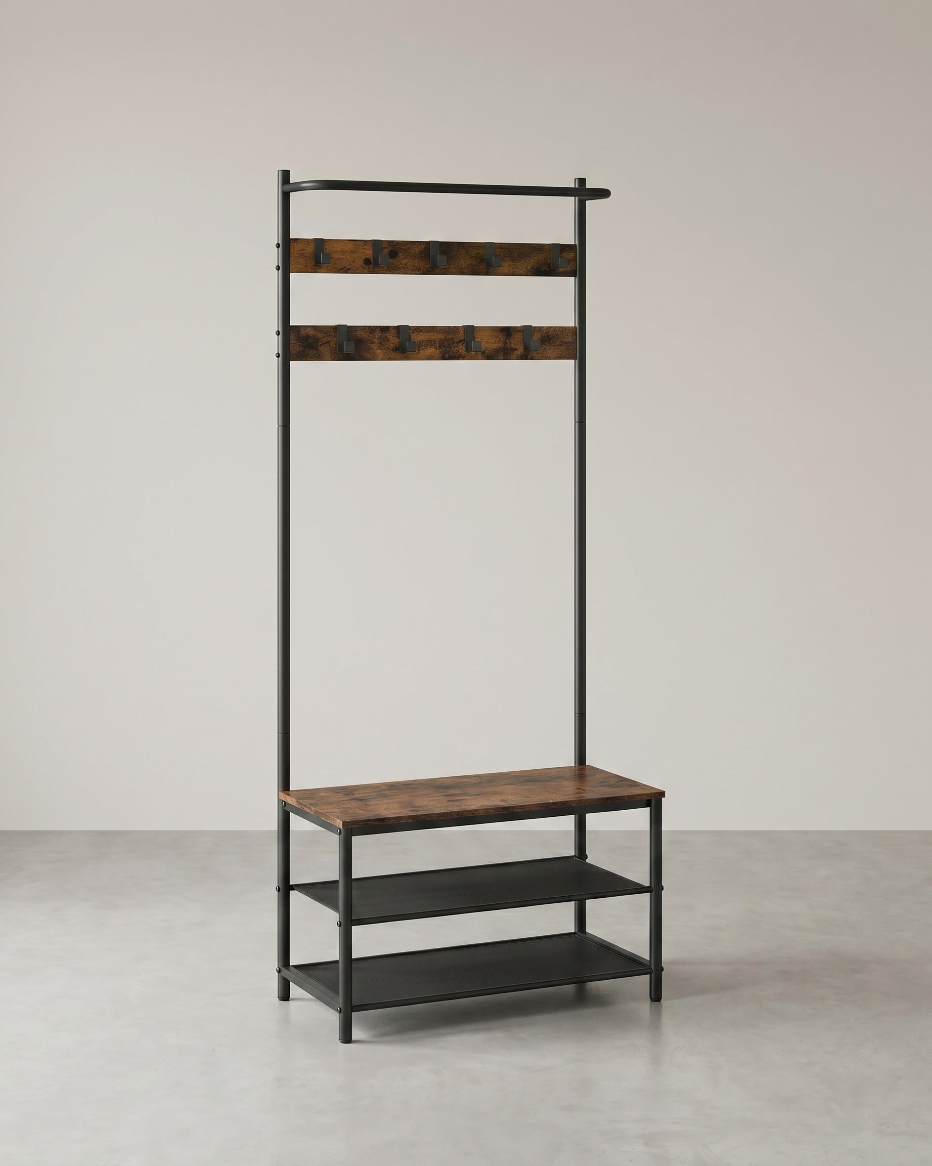 Garderobenständer mit Bank – 3-in-1 Garderobenregal – Ablagen & Haken – 32,2 x 64 x 180 cm