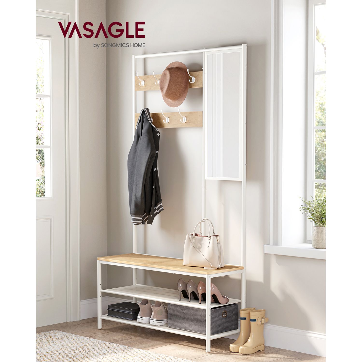Garderobe mit Schuhablage und Spiegel – 4-in-1 Flurmöbel