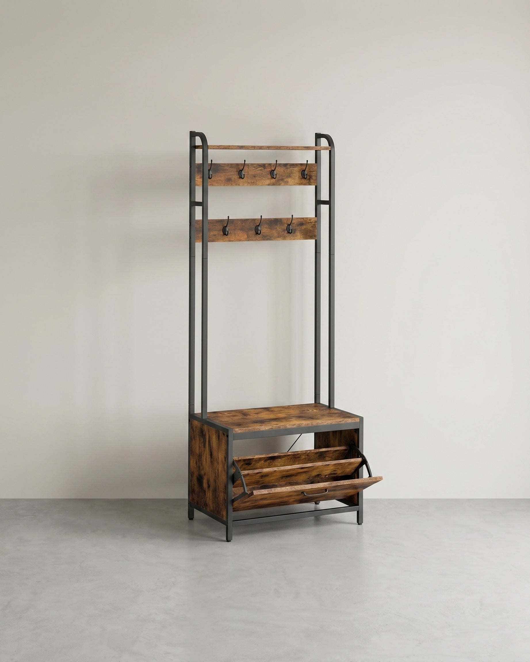 Multifunktionale Flurgarderobe mit Schuhschrank - Garderobenständer – Braun