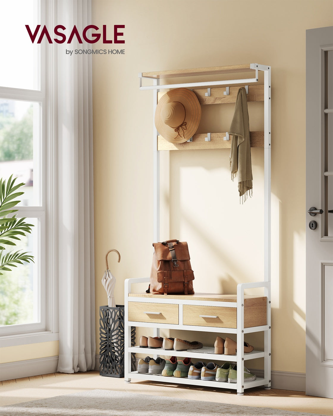 Garderobe mit Schuhregal, Schubladen und Kleiderstange – 6-in-1 Flurmöbel