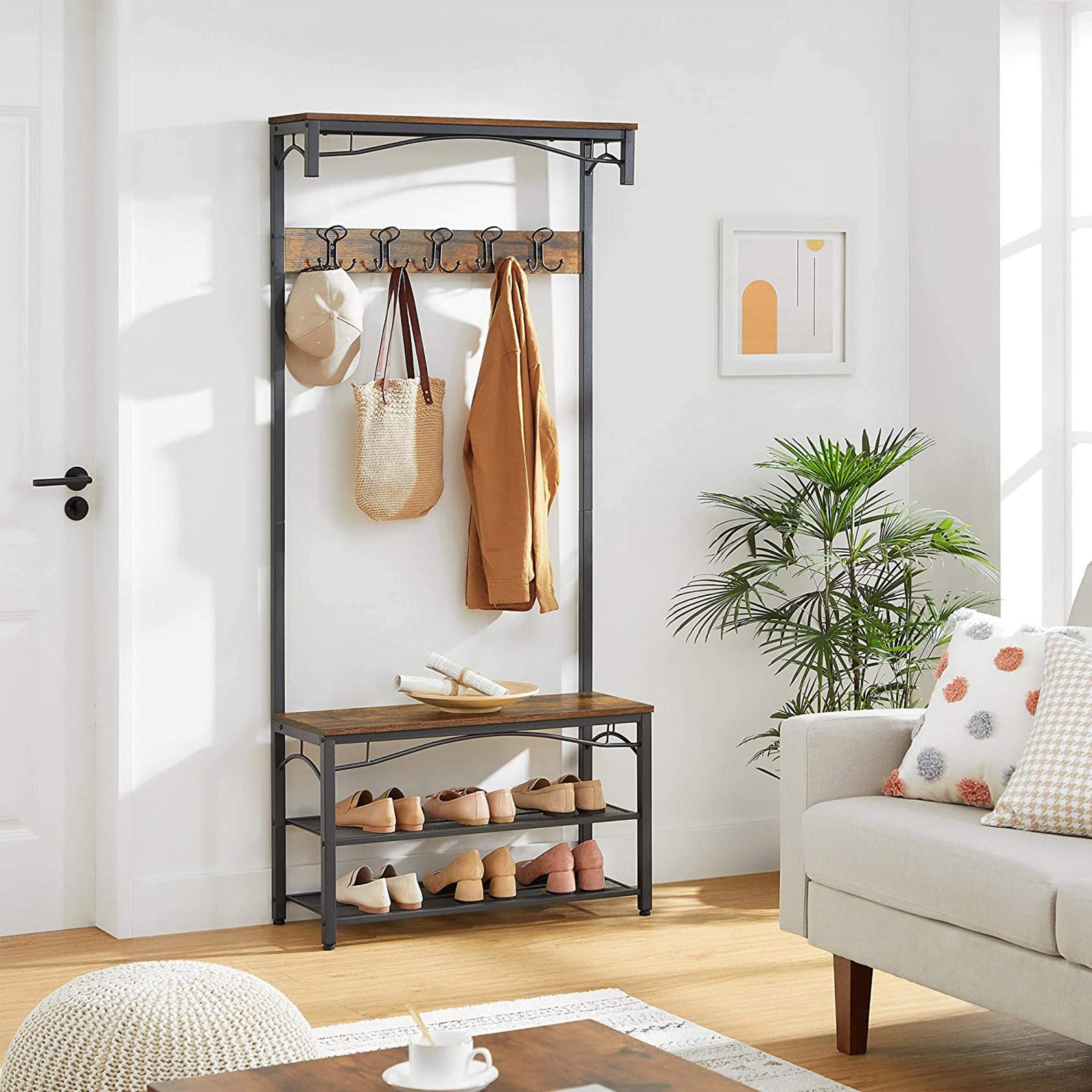 Garderobe mit Schuhablage und Sitzbank - Industriedesign - Flurmöbel 80 cm breit