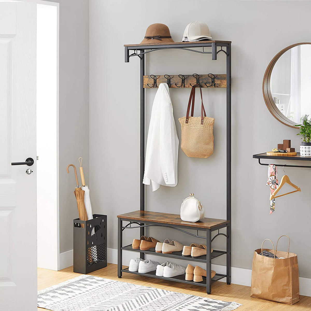 Garderobe mit Schuhablage und Sitzbank - Industriedesign - Flurmöbel 80 cm breit