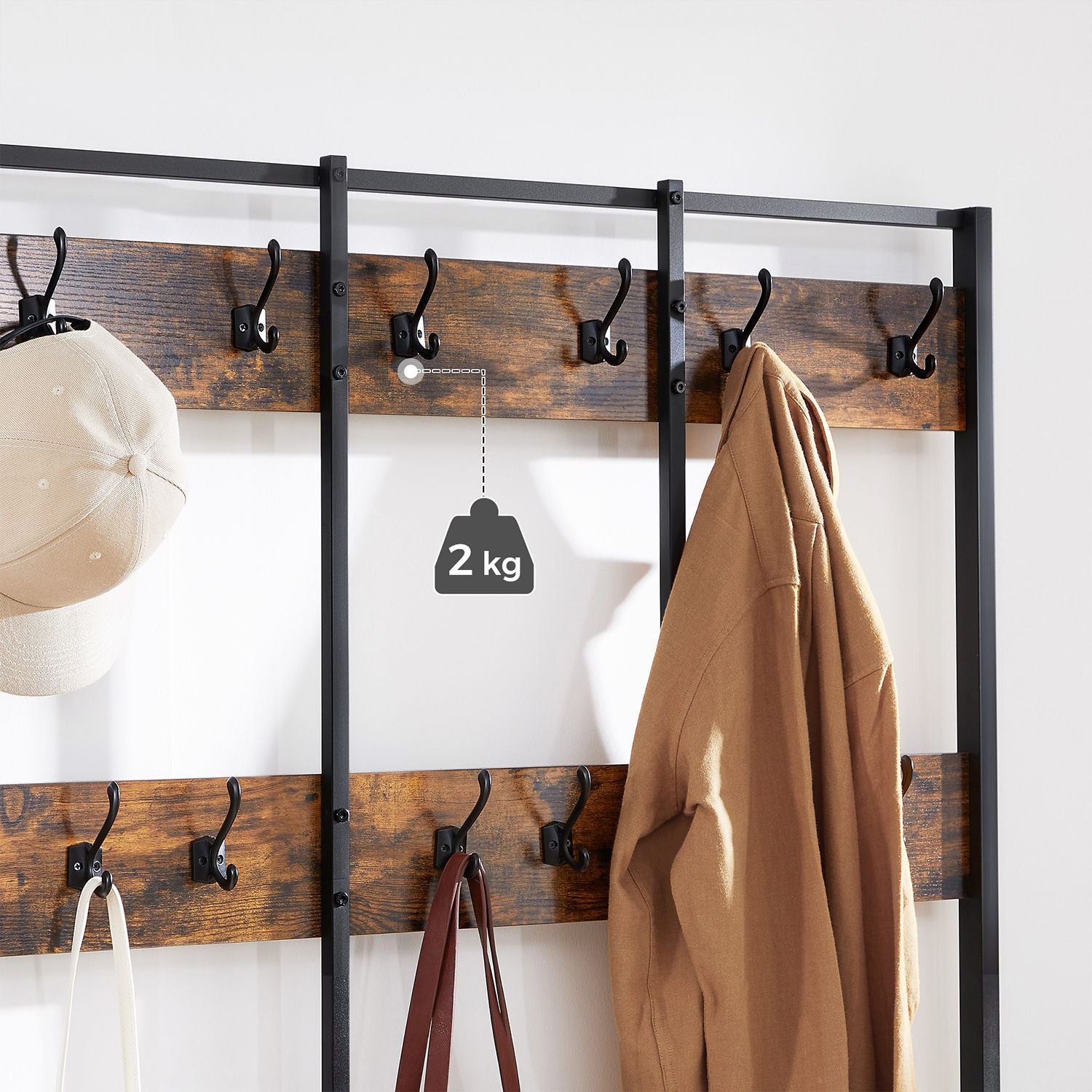 Garderobe mit Schuhregal und Sitzbank – Industriedesign – 100 cm breit – Mit 12 Haken