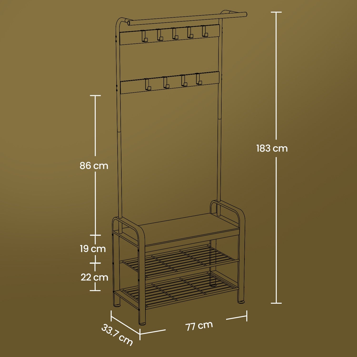 Garderobenständer 4-in-1 – Garderobenständer + Kleiderstange + Sitzbank + Schuhregal – Industrieller Stahl & Holz – Flurmöbel