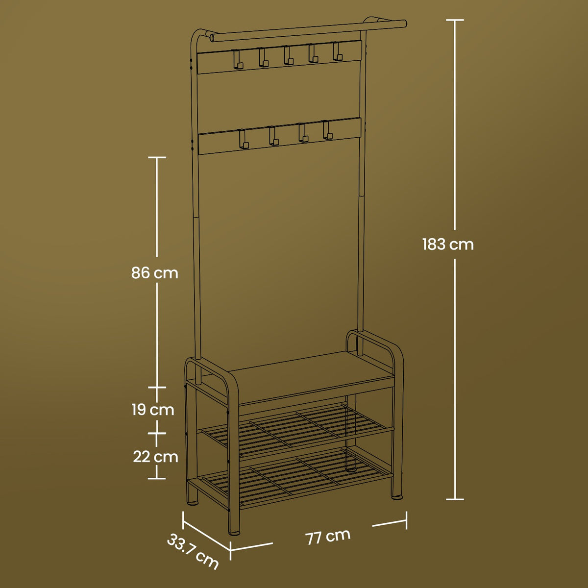 Garderobenständer 4-in-1 – Garderobenständer + Kleiderstange + Sitzbank + Schuhregal – Industrieller Stahl & Holz – Flurmöbel