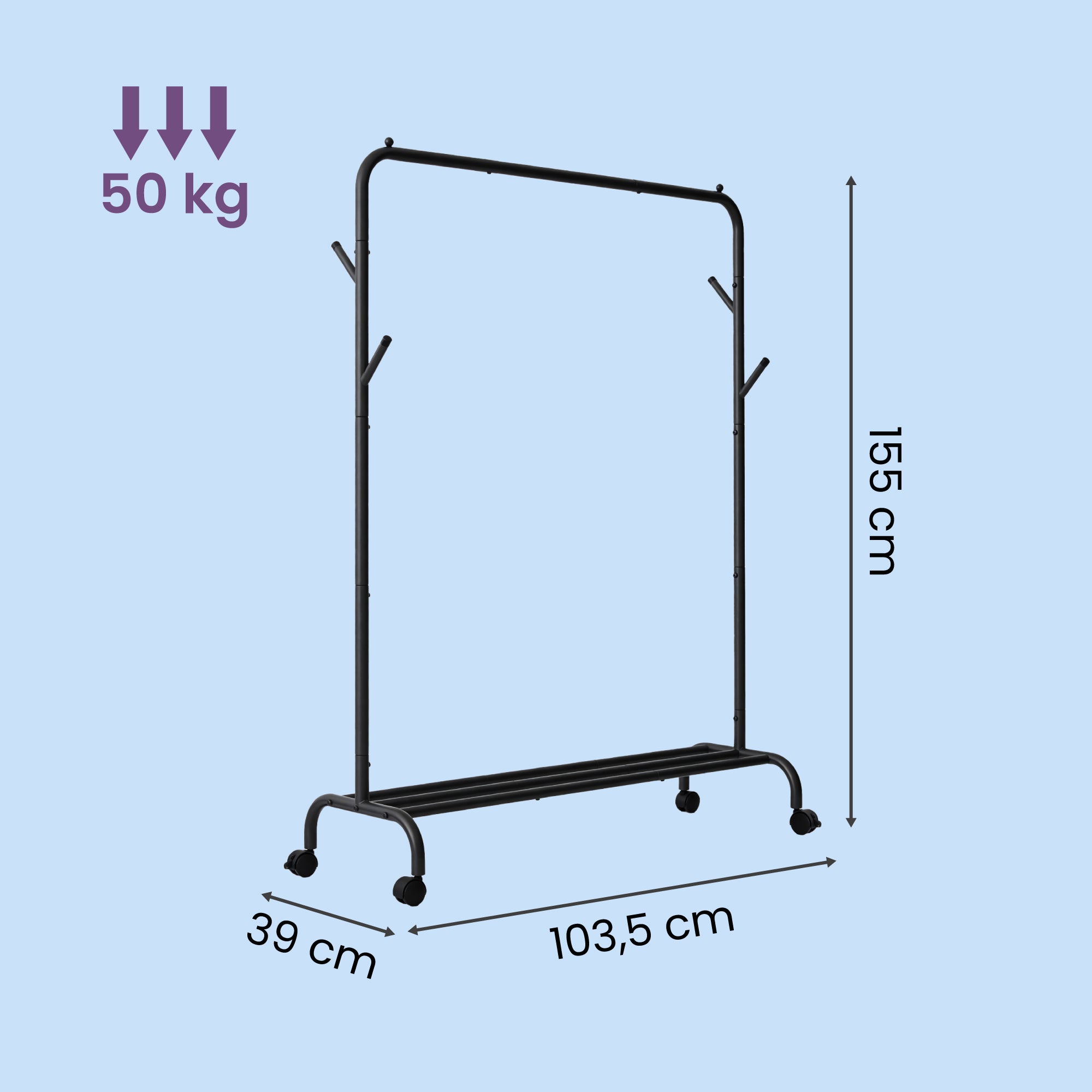 Mobiler Kleiderständer mit Haken und Ablage – Stabiler Stahl – Tragkraft 50 kg