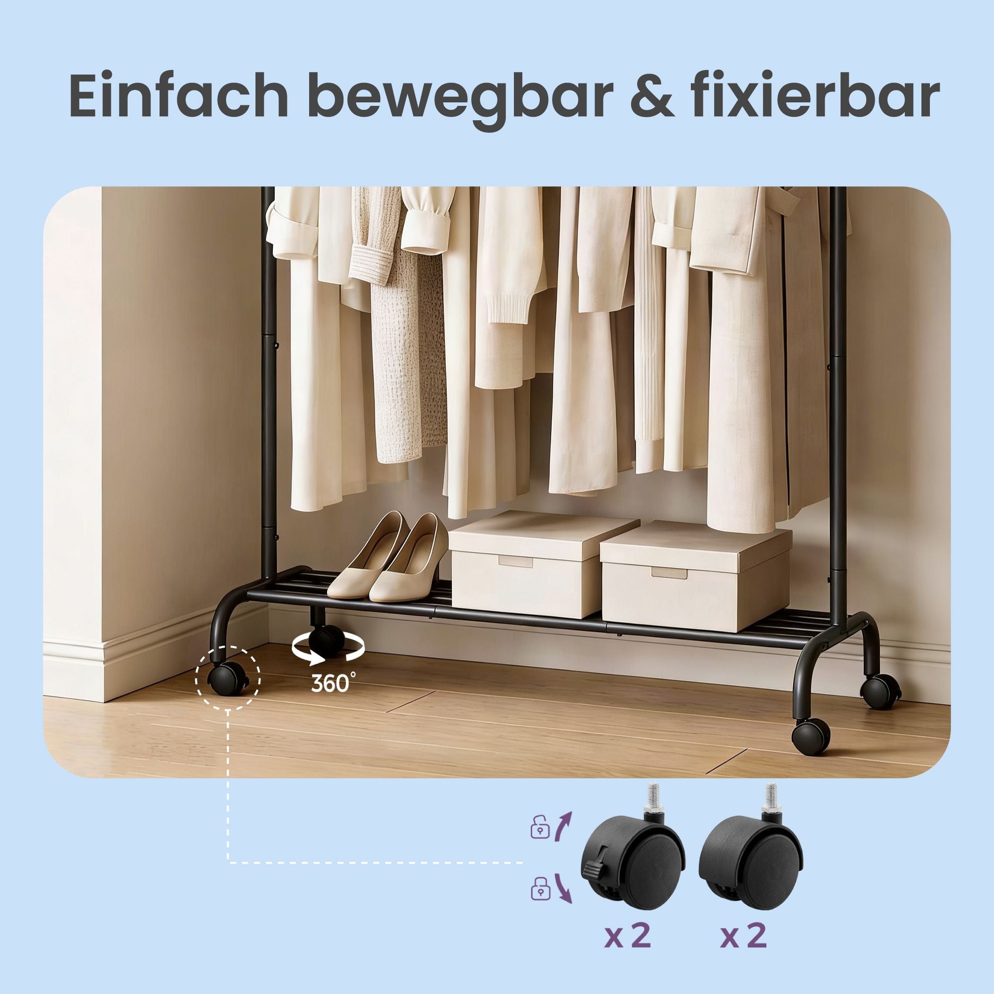 Mobiler Kleiderständer mit Haken und Ablage – Stabiler Stahl – Tragkraft 50 kg