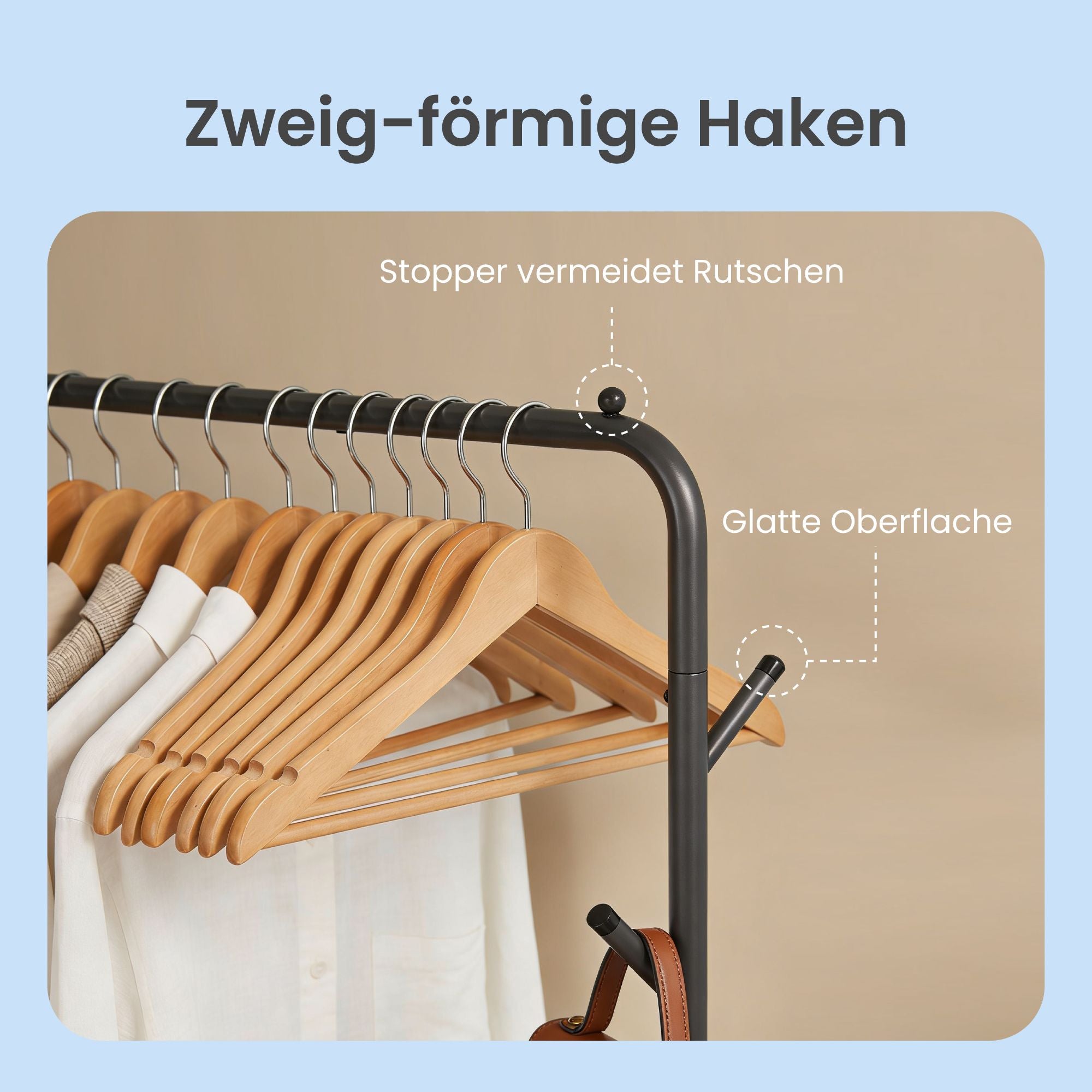 Mobiler Kleiderständer mit Haken und Ablage – Stabiler Stahl – Tragkraft 50 kg