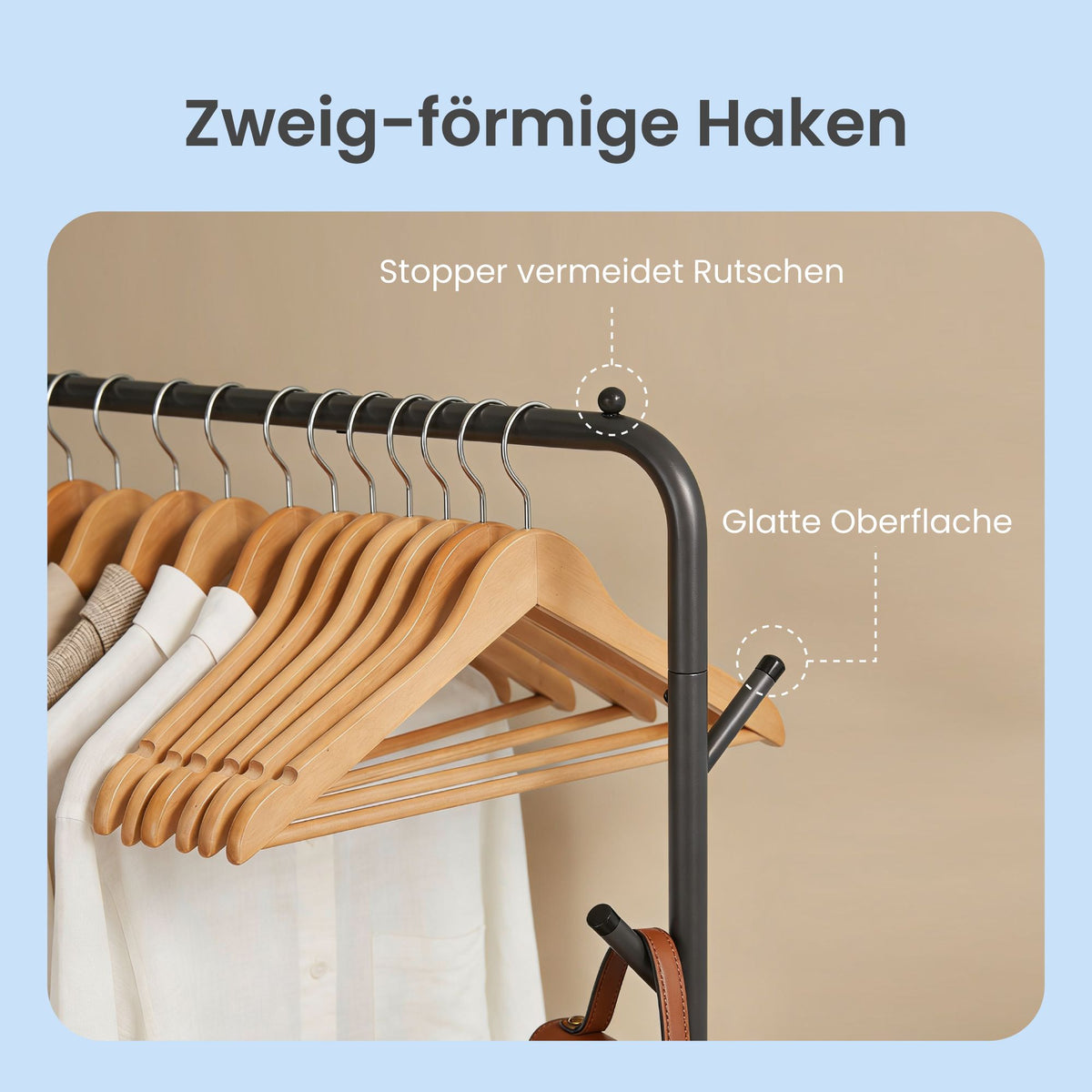 Mobiler Kleiderständer mit Haken und Ablage – Stabiler Stahl – Tragkraft 50 kg