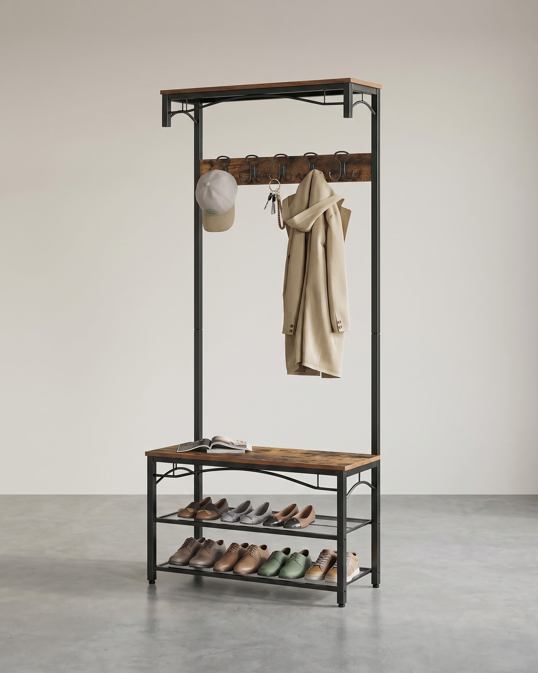 Garderobe mit Sitzbank und Schuhregal – Industriestil – funktional und elegant für den Flur