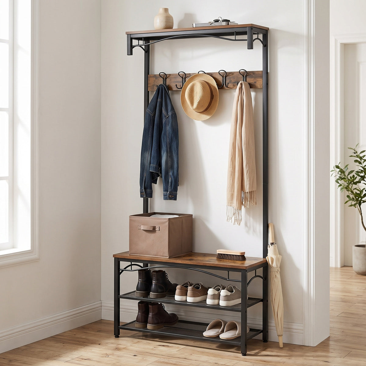 Garderobe mit Sitzbank und Schuhregal – Industriestil – funktional und elegant für den Flur
