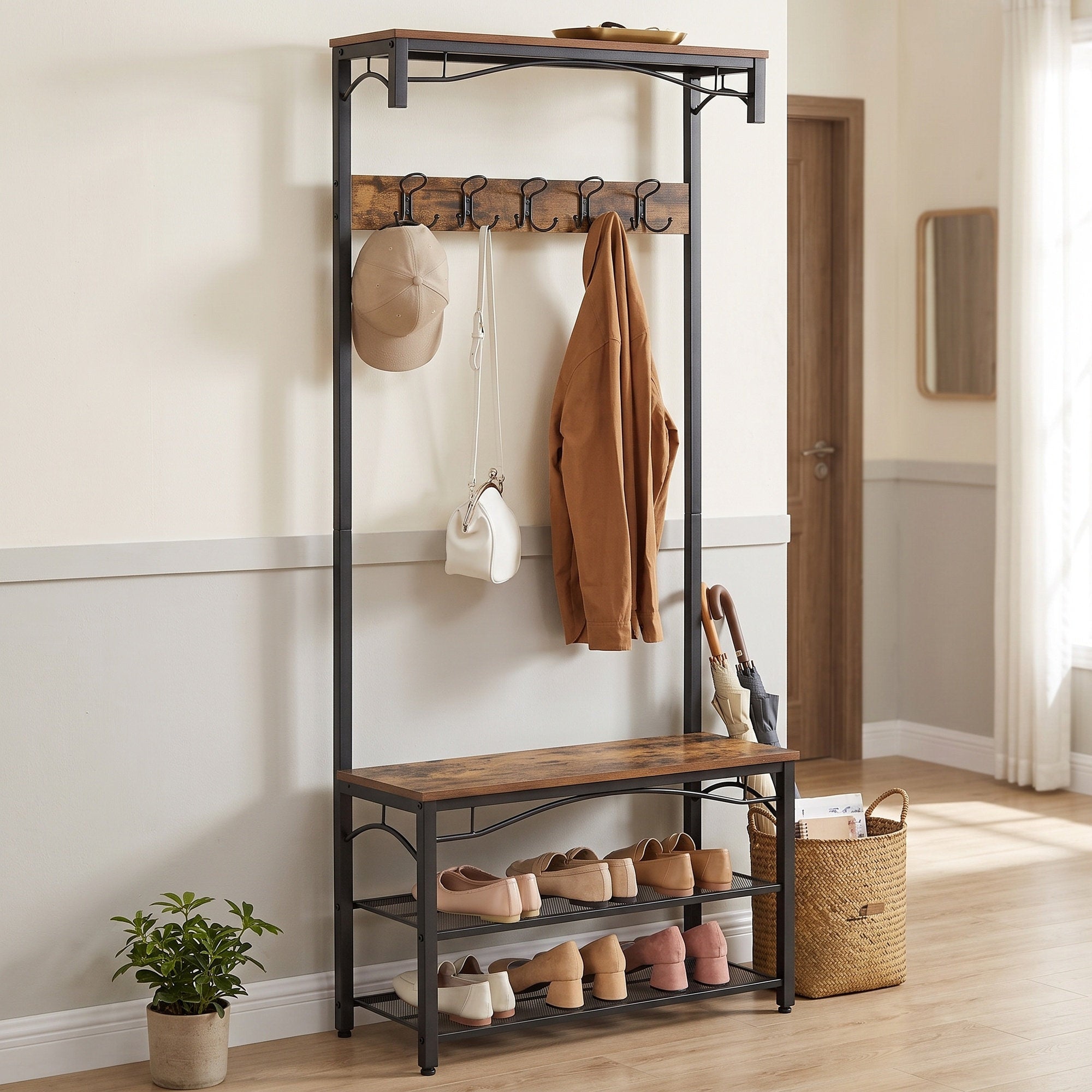 Garderobe mit Sitzbank und Schuhregal – Industriestil – funktional und elegant für den Flur