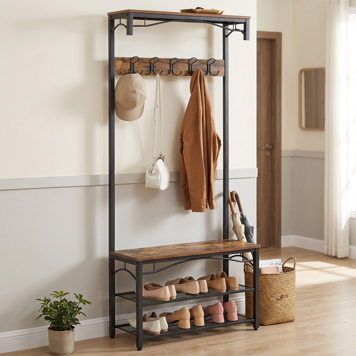Garderobe mit Sitzbank und Schuhregal – Industriestil – funktional und elegant für den Flur