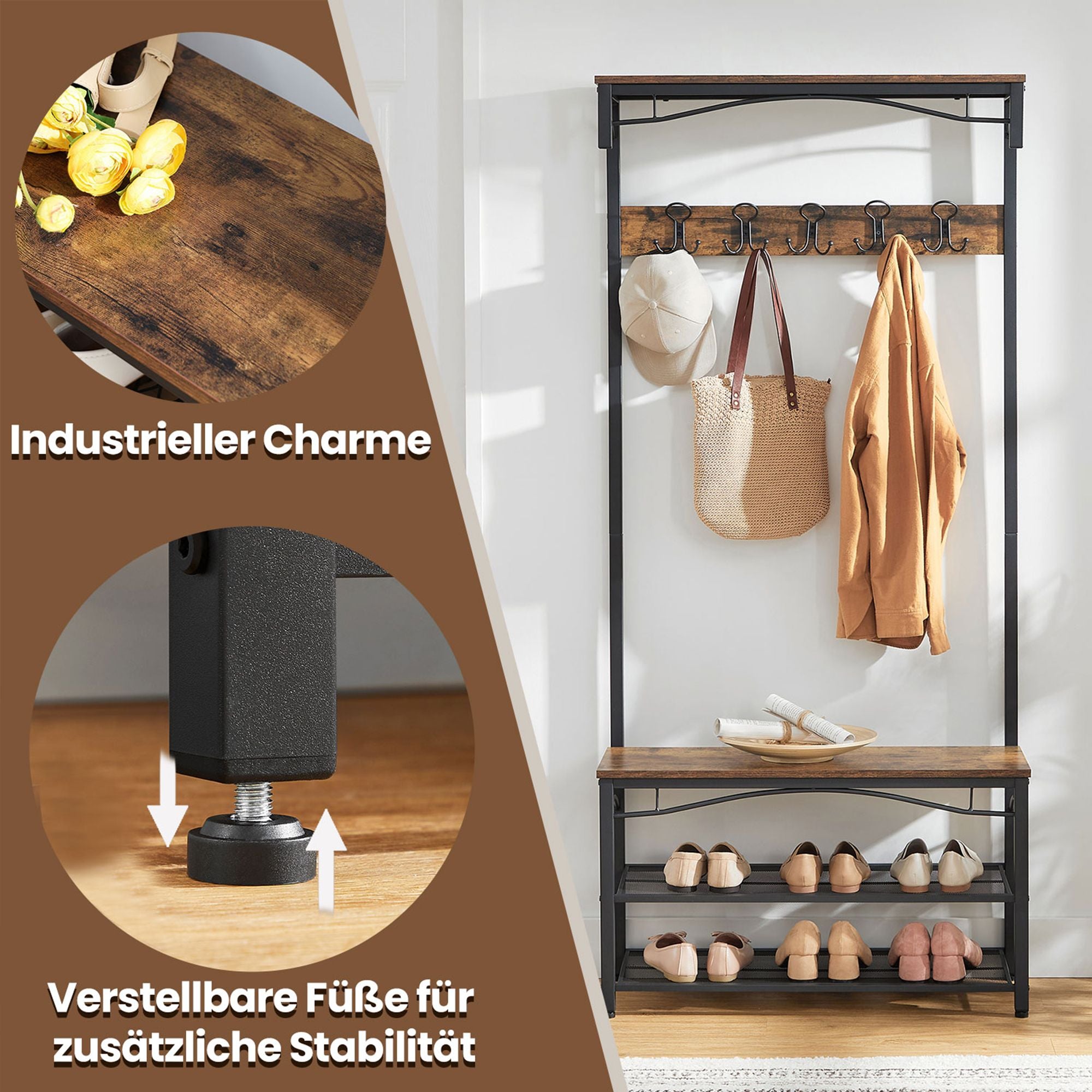 Garderobe mit Sitzbank und Schuhregal – Industriestil – funktional und elegant für den Flur