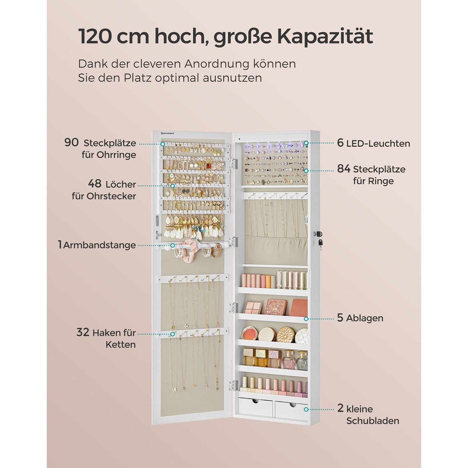 Hängender Schmuckspiegelschrank mit Stauraum – Elegant & Funktional