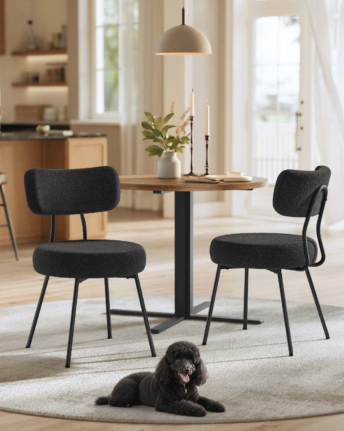 Moderne Esszimmerstühle – 2er-Set – Mit Vlies gepolstert – Runde Sitzfläche mit Rückenlehne