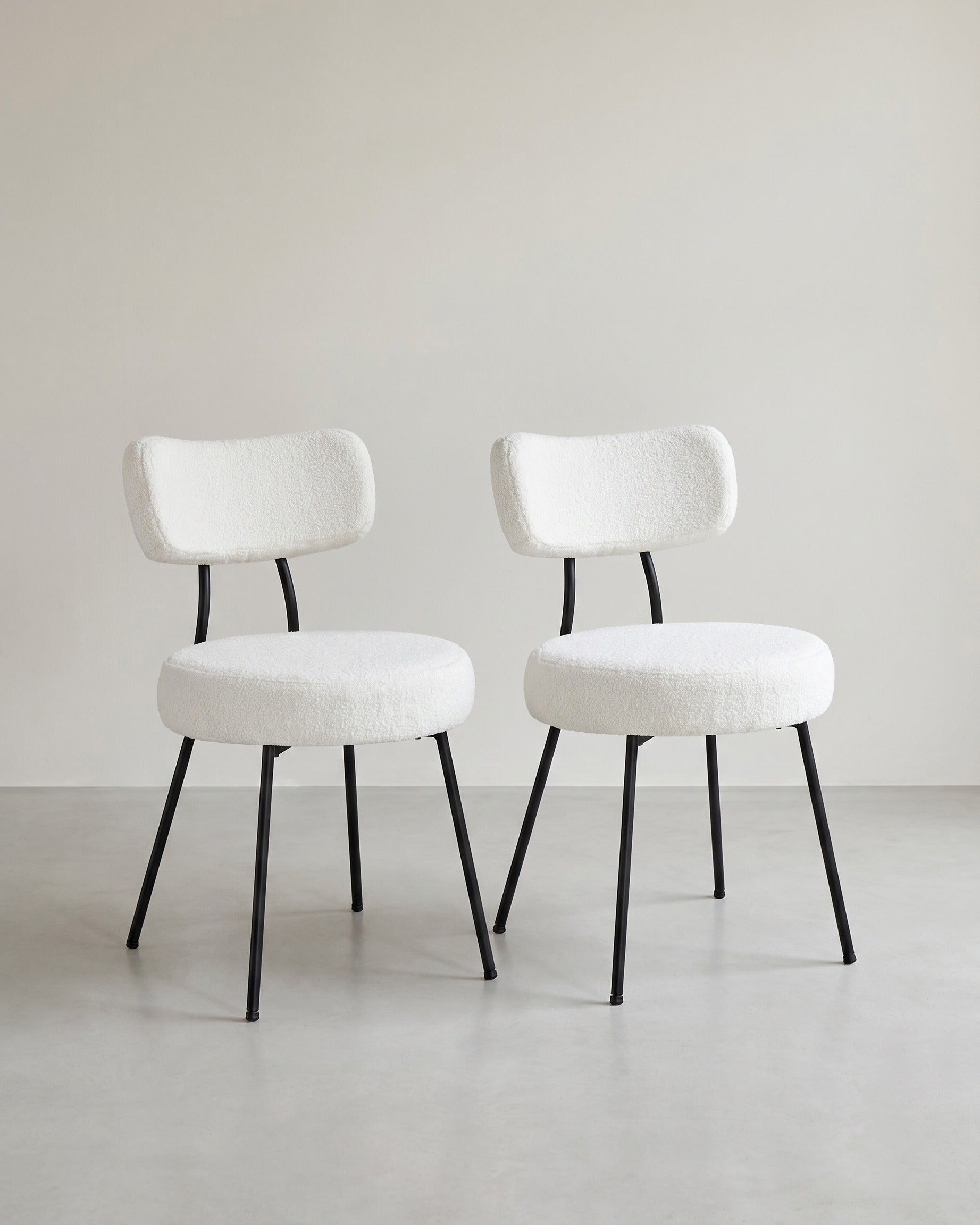 Moderne Esszimmerstühle – 2er-Set – Mit Vlies gepolstert – Runde Sitzfläche mit Rückenlehne – Weiß